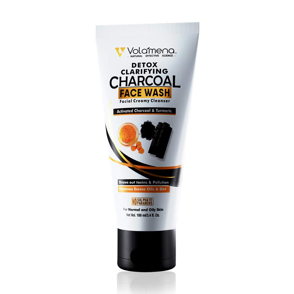Volamena Detox Clarifying Charcoal Face Wash with Turmeric & Activated Charcoal Extract - 100ml Deep Cleansing Facial Cleanser for Women & Men | Removes Impurities, Reduces Acne & Blackheads | Perfect for Daily Skincare Routine & Travel