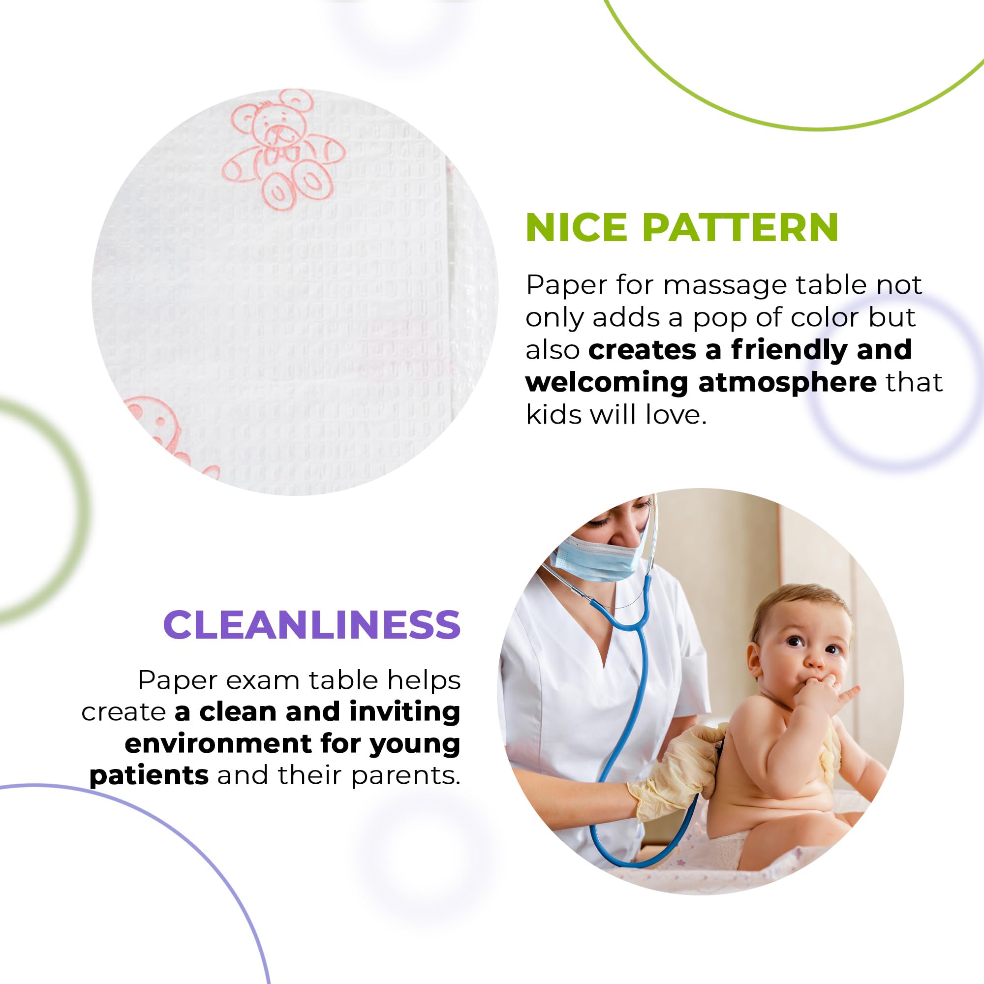 AMZ Medical Exam Table Paper Roll, 13 x 25 Inches - Pack of 250 Baby-Themed Pre-Cut Pediatric Table Paper | Textured Exam Paper for Diaper Changing & Exam Bed | Perfect for Pediatric Clinics, Daycare Centers & Home Use