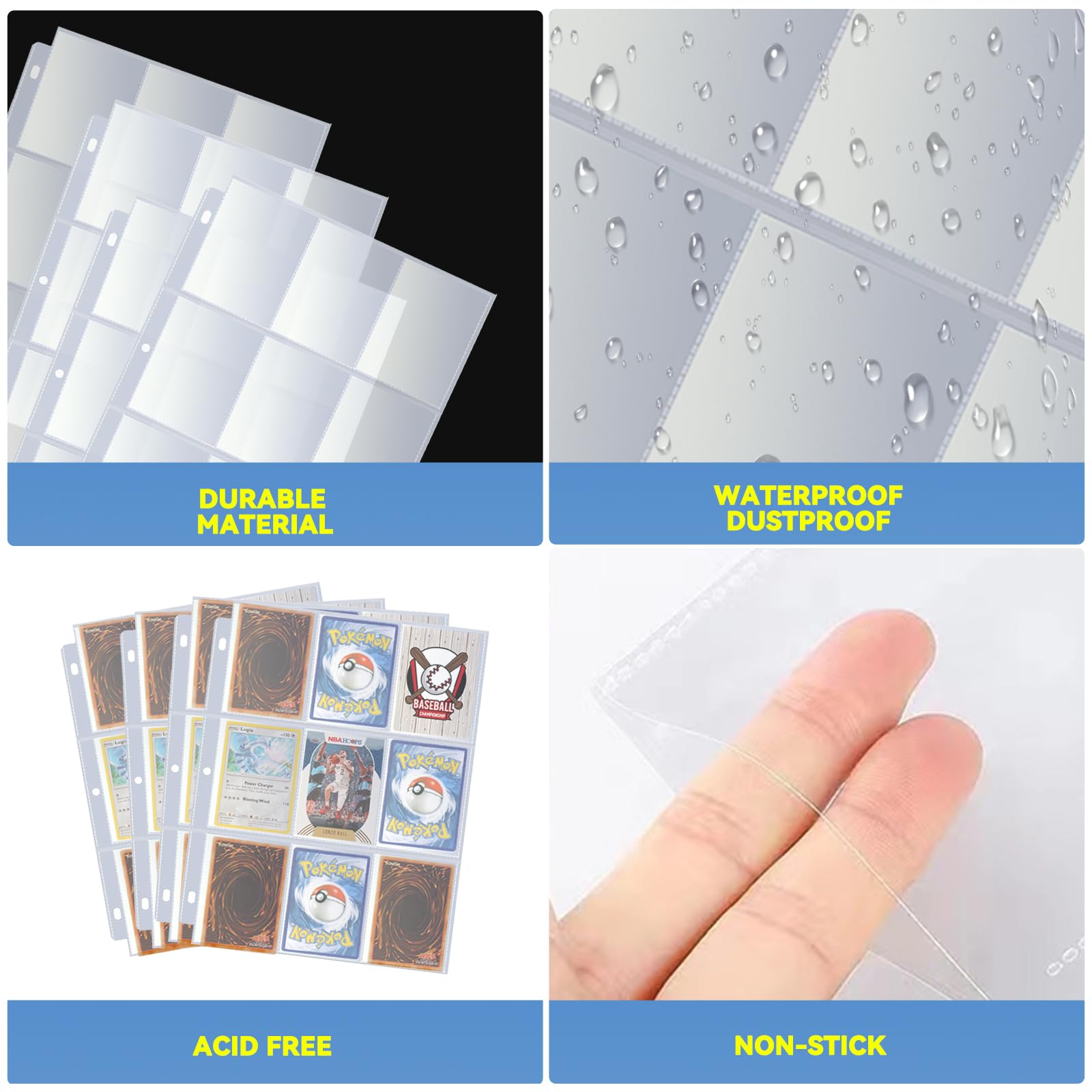 30 Pack 9-Pocket Clear Trading Card Binder Pages - Side Loading Card Sleeves for Baseball, MTG, YuGiOh & TCG Collections (Holds 540 Cards) - Perfect for Card Collecting, Gaming Tournaments & Storage in 3-Ring Binders