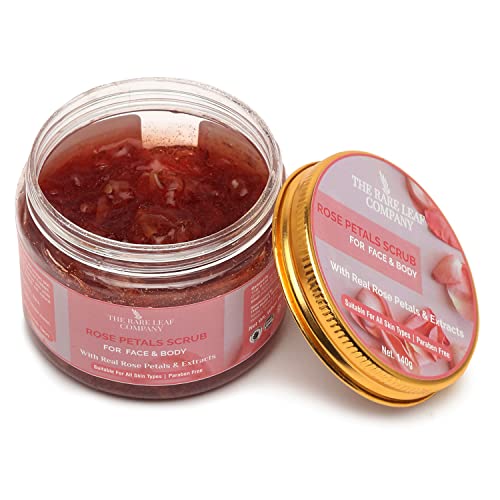 Organic Rose Petals Face & Body Scrub - Natural Blackhead Remover & De-Tan Treatment for Neck, Knees & Elbows | Paraben-Free Exfoliator (140g) for Spa Day & At-Home Skincare Routine