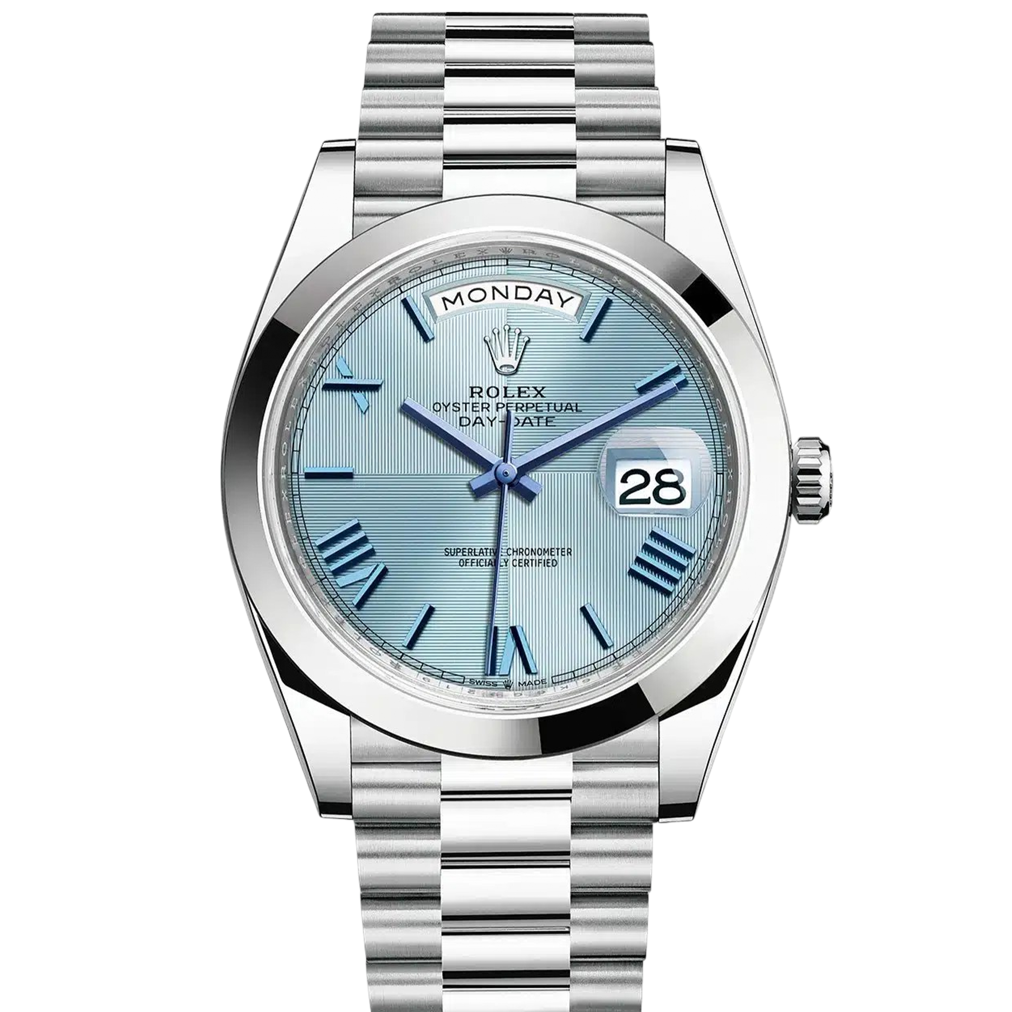 Rolex Day Date 228206 Ice Blue Quadrant Motif Roman President Watch - Luxury Men's Timepiece for Business & Formal Occasions