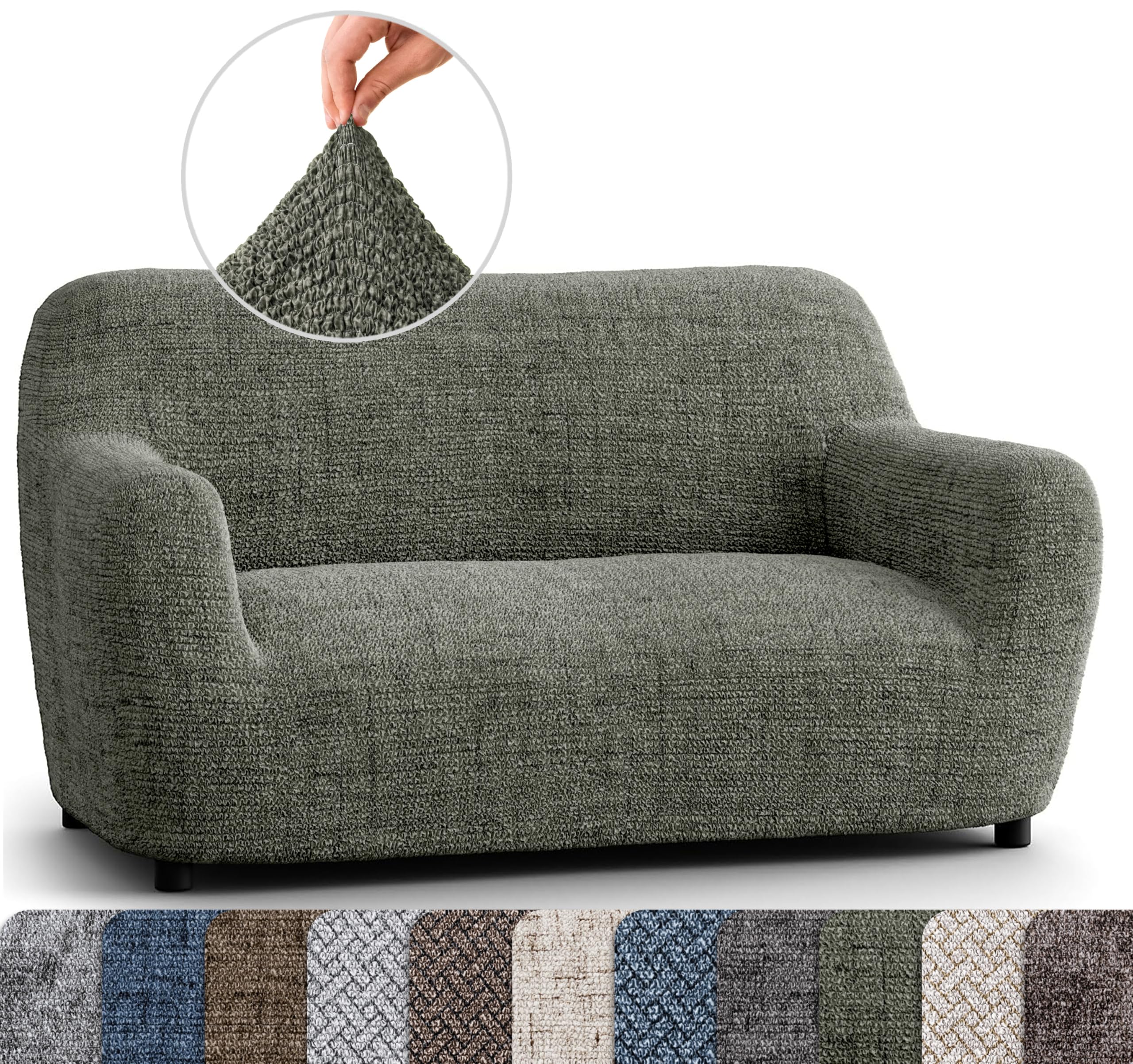 PAULATO BY GA.I.CO. Oversized Loveseat Slipcover - Stretch Sofa Cover for Couches & Chairs - 1-Piece Washable Microfiber Protector in Mossy Grey - Perfect for Living Room, Bedroom or Office Furniture Protection