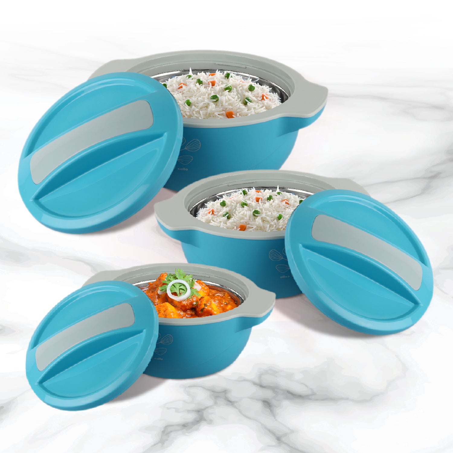 Cello Petra Insulated Hotpot Set - 3-Piece Thermoware Casserole (500ml, 1000ml, 1500ml) for Soups, Stews & Meal Prep | Microwave & Freezer Safe | Perfect for Home Cooking, Office Lunches & Outdoor Picnics