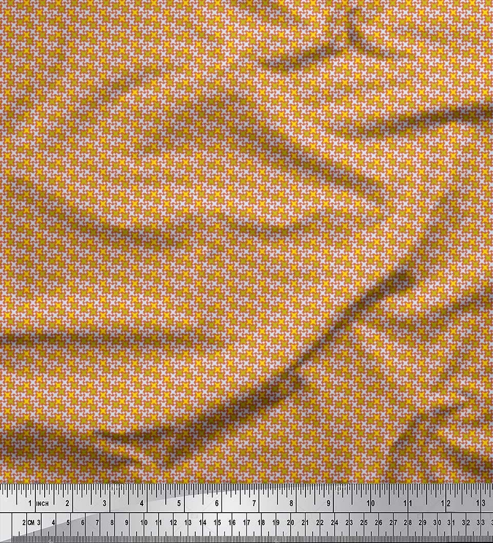 Soimoi Polyester Georgette Fabric - Orange Diamond & Cross Geometric Print - 52 Inch Wide - Sold by The Yard - Perfect for Dresses, Blouses, Scarves & Home Decor