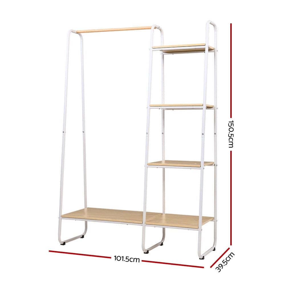 White Closet Storage Rack - Adjustable Garment Rail with Shelves for Wardrobe Organization | Perfect for Bedroom, Walk-in Closet & Laundry Room Storage