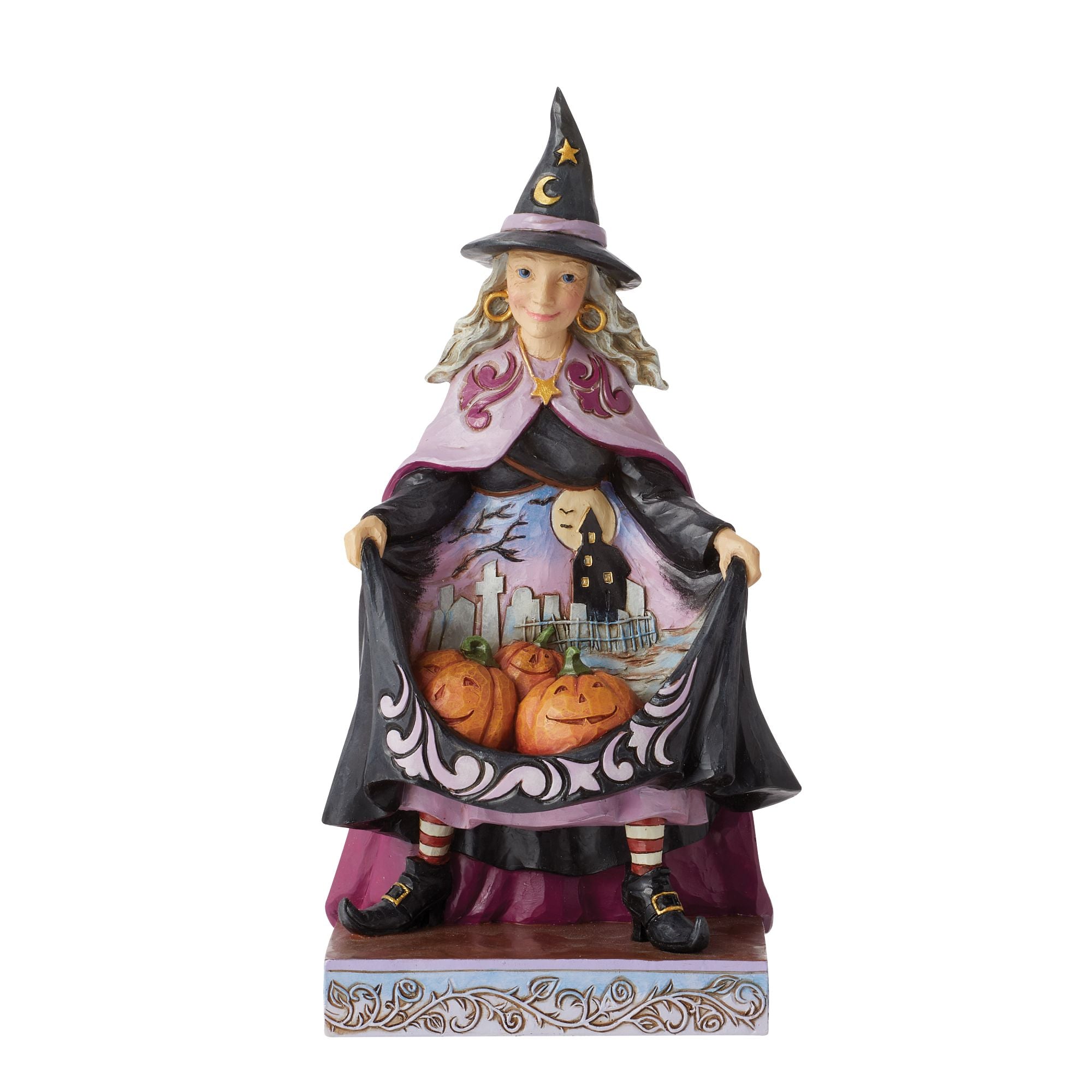 Witch with Pumpkins Skirt Figurine - Halloween Home Decor, Fall Table Centerpiece, Thanksgiving Decoration for Mantel & Shelf Display