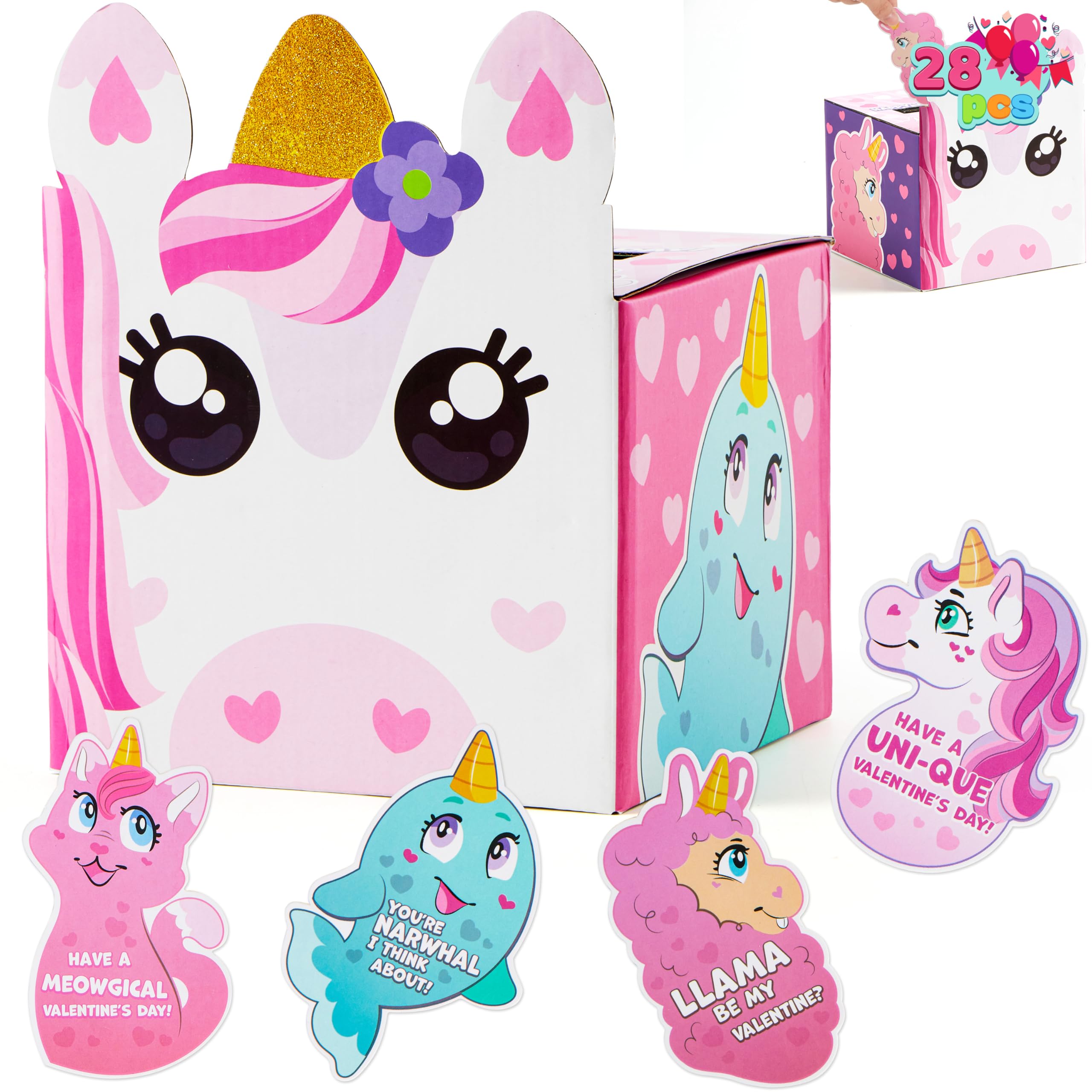 JOYIN Unicorn Valentine's Day Mailbox with Cards for Kids - Classroom Party Favors, School Exchange Prizes & Gifts - Perfect for Valentine's Day Celebrations, Classroom Activities, and Kids' Parties