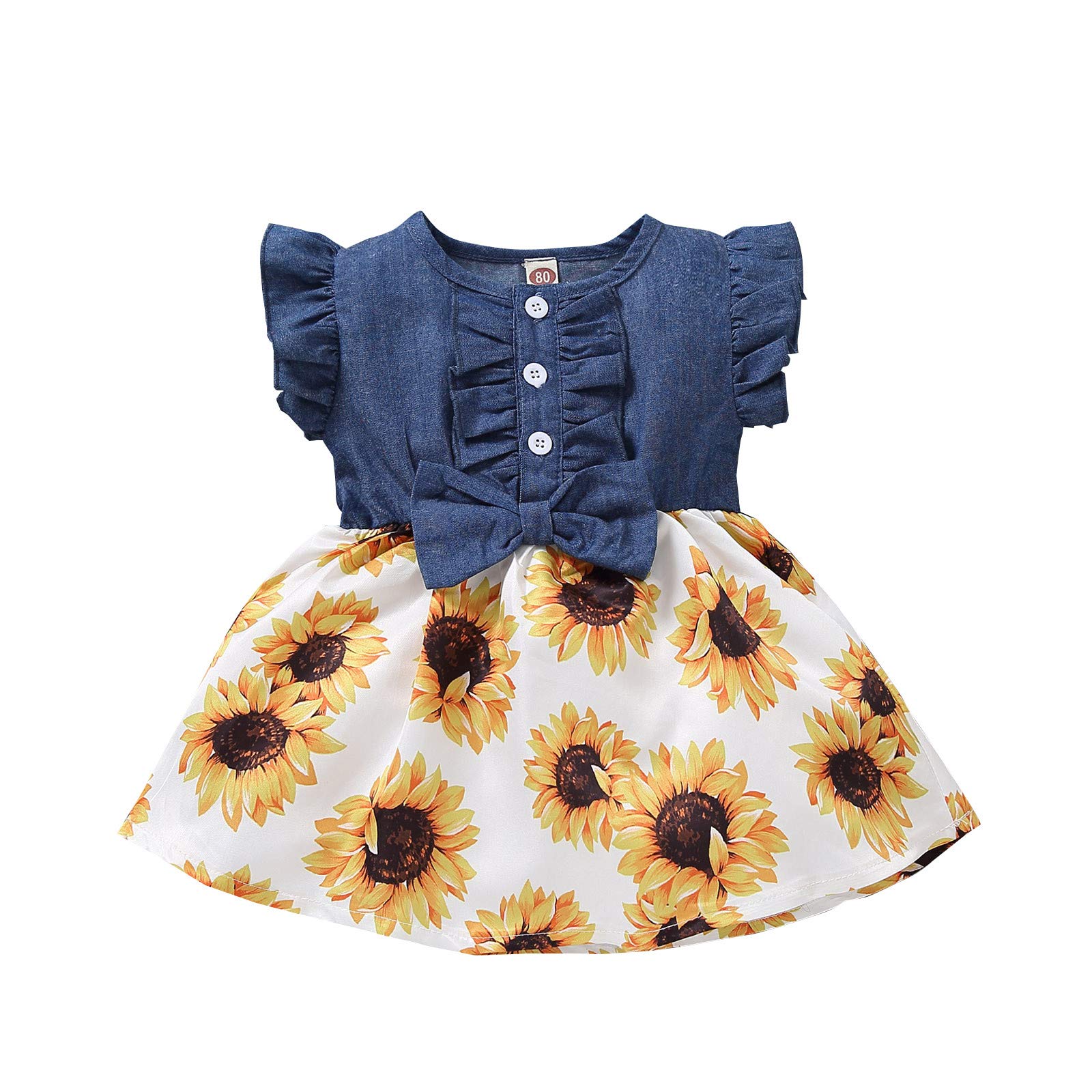 Floral Ruffle Baby Denim Dress & Skirt Set for Newborn Girls - Princess Patchwork Sleeve Outfit for Infant Photo Shoots, Parties & Special Occasions
