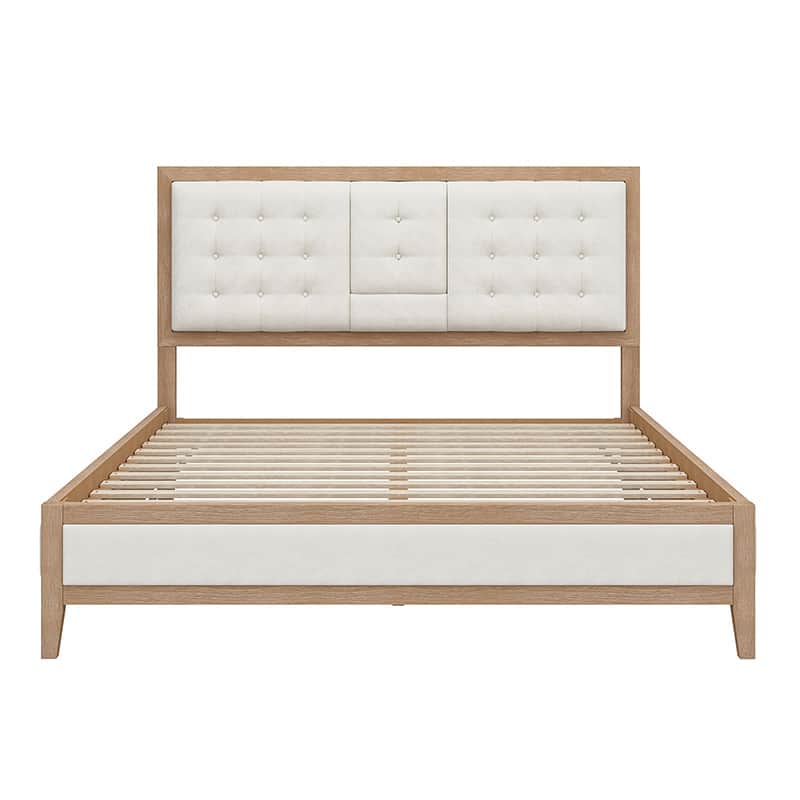 Sabina Upholstered Platform Bed with Adjustable Headboard - Solid Wood Frame Queen Size Bed - Perfect for Modern Bedroom, Guest Room & Master Suite