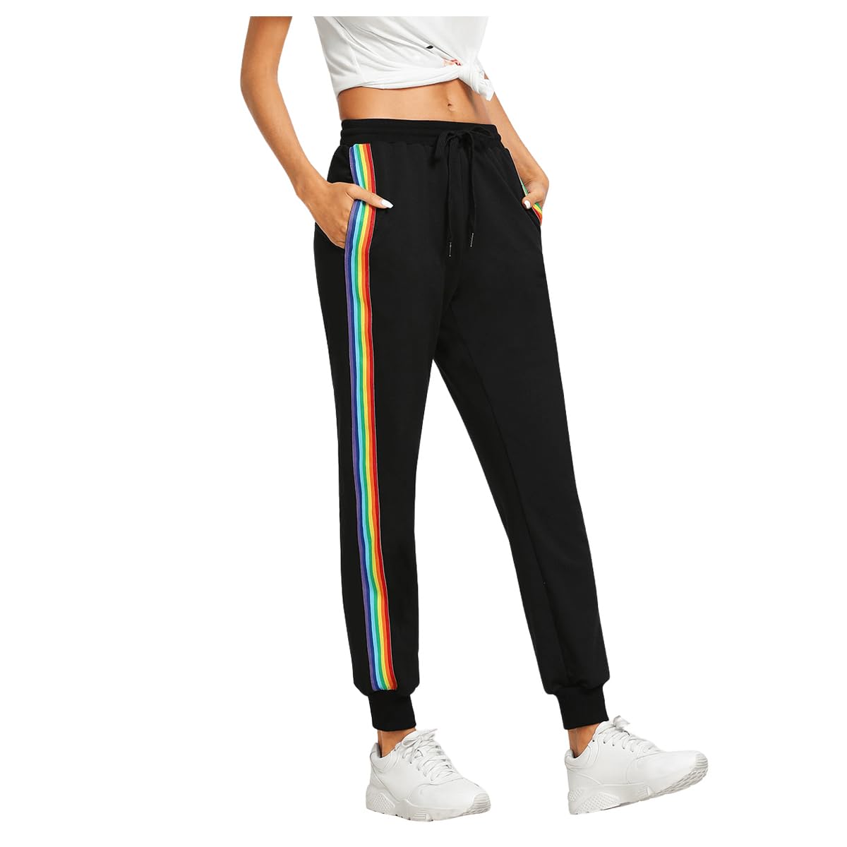 SweatyRocks Women's Casual Striped Jogger Sweatpants with Drawstring Waist & Pockets - Comfortable Lounge Pants for Yoga, Running, and Everyday Wear