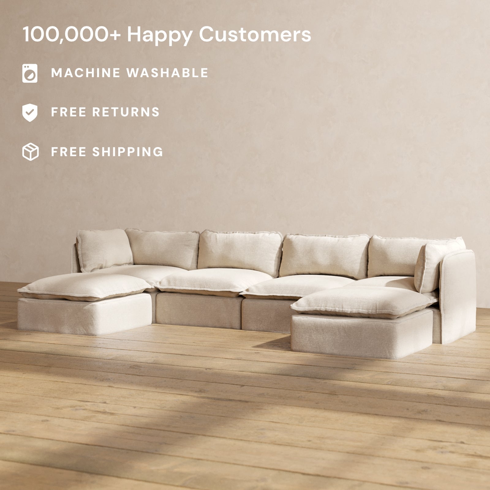 Modular Performance 4-Seater U-Shaped Sectional Sofa in Oat | Premium Fabric Blend | Perfect for Living Rooms, Family Gatherings & Home Theater