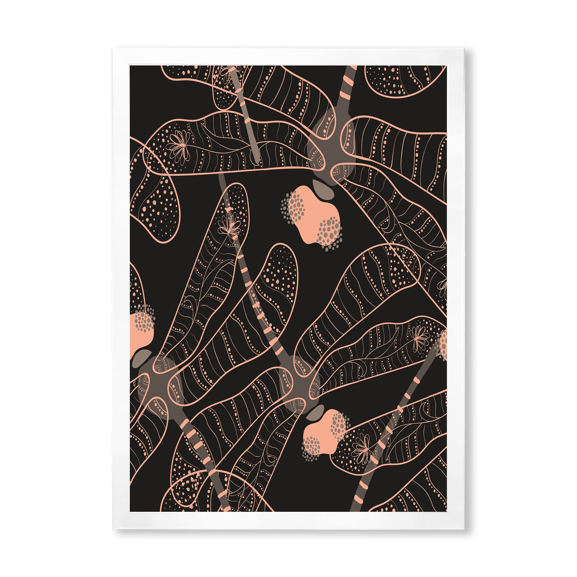 DesignQ Folk Art Seamless Dragonfly Pattern - Bohemian Eclectic Framed Wall Art Decor for Living Room, Bedroom & Office