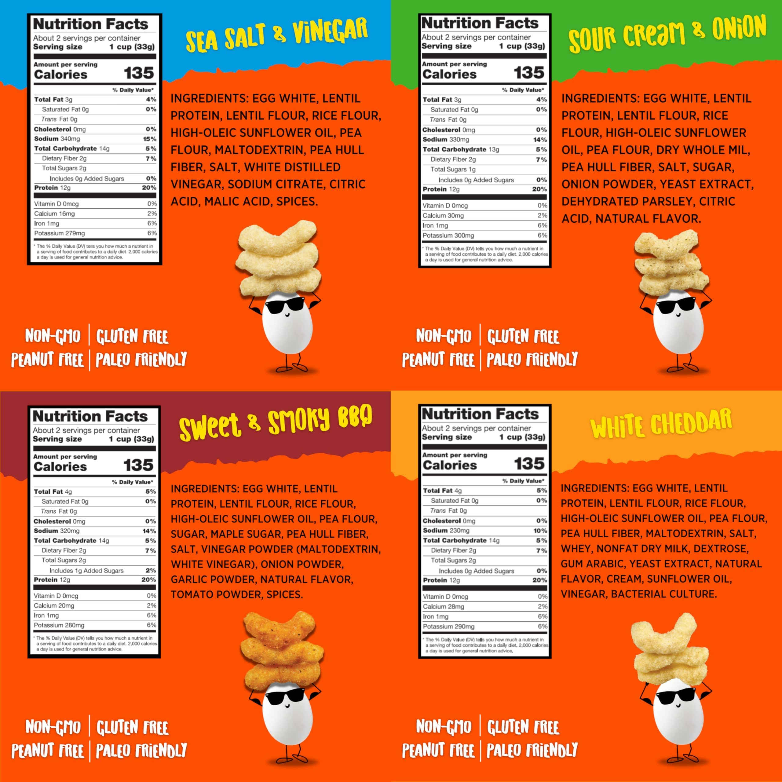Todd's Better Snacks Egg-Cellent Protein Puffs - 12g Protein, Gluten Free, Made with Egg Whites, Variety Pack (2.5 Oz, Pack of 4) - Healthy Snacks for Kids, Adults, On-The-Go, Workouts & Weight Loss