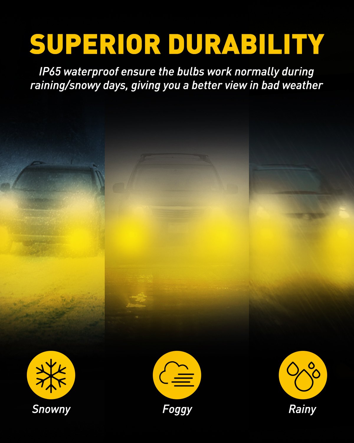 AUXITO H11 H8 H9 H16 LED Fog Light Bulbs - 3000K Golden Yellow, 26W Fanless Design with CSP LED Chips - Perfect for Off-Road, Truck & SUV Fog Lights in Rainy or Foggy Conditions
