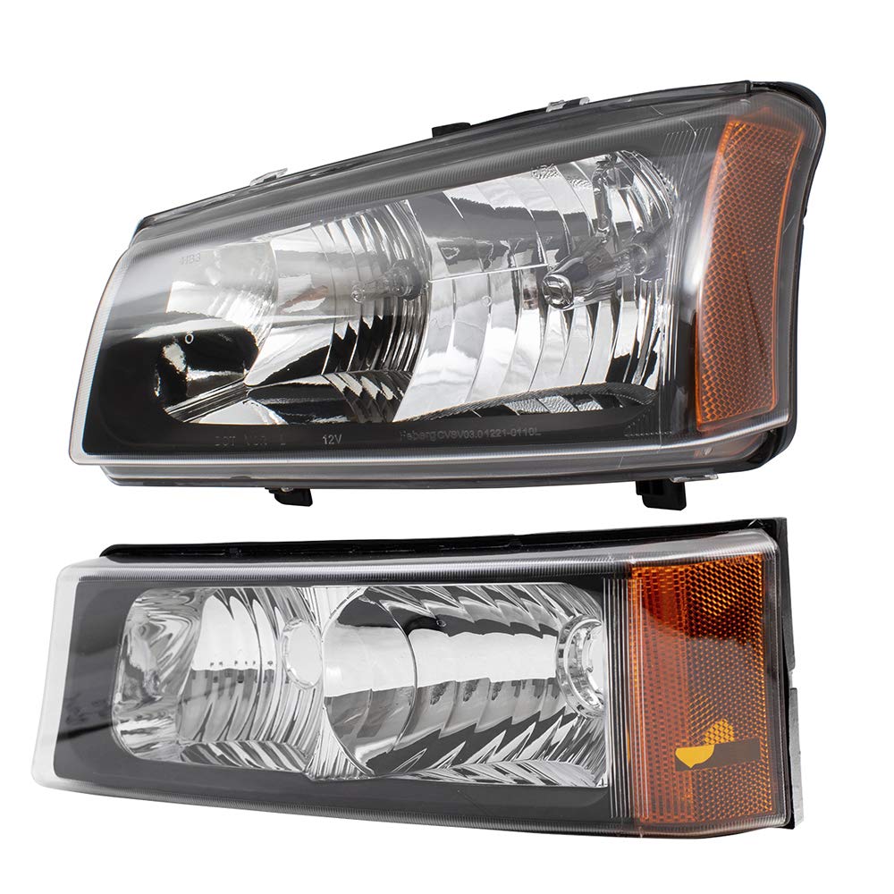 Brock Replacement 4-Piece Headlight Assembly Kit with Front Parking Signal Marker Lights for 2003-2006 Chevy Silverado Pickup Truck - Perfect for Night Driving & Off-Road Adventures