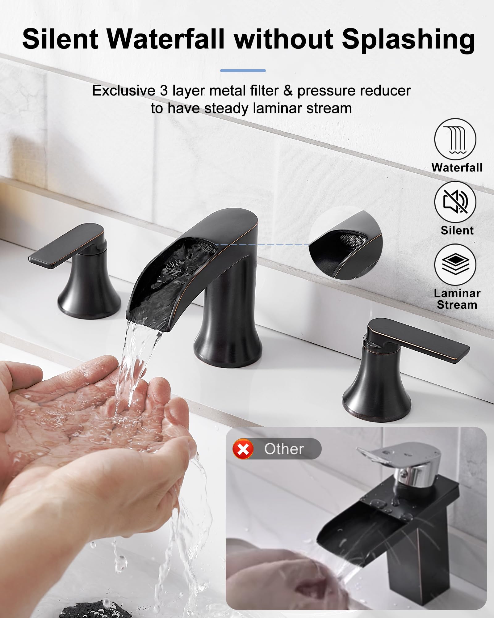 Oil Rubbed Bronze Waterfall Bathroom Faucet - 8