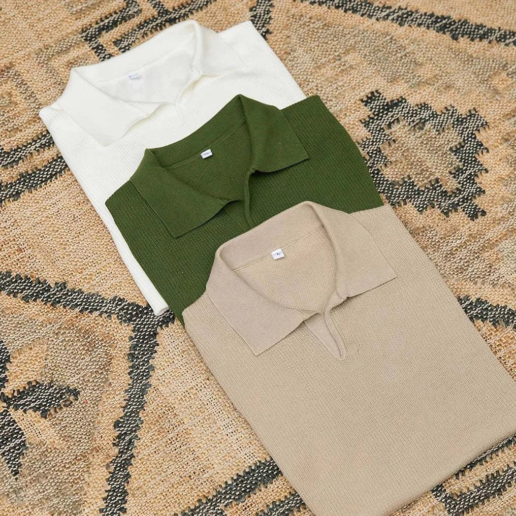 Men's Summer V-Neck Polo T-Shirt - Breathable Cotton Short Sleeve Casual Shirt for Golf, Work & Outdoor Activities
