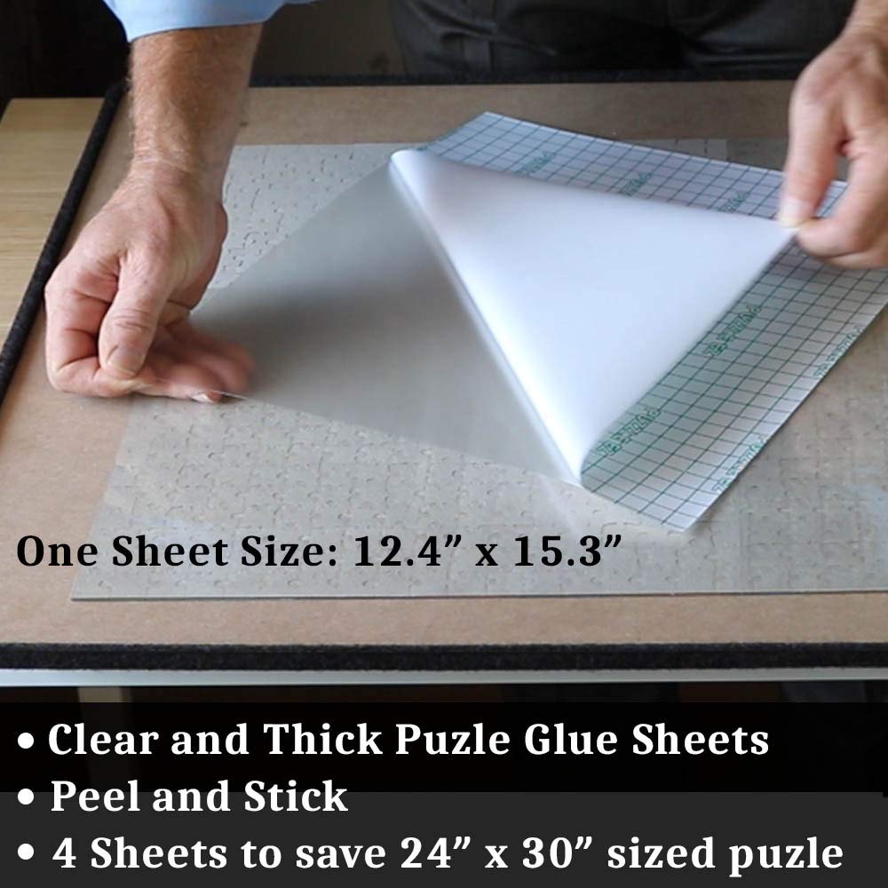 2 Pack 1000 Piece Puzzle Glue Sheets - Extra Large Thick No Mess Jigsaw Puzzle Saver for 24x30 Puzzles | Peel & Stick Adhesive Backing to Preserve & Frame Finished Puzzles | Perfect for DIY Home Decor, Gift Wrapping & Craft Projects
