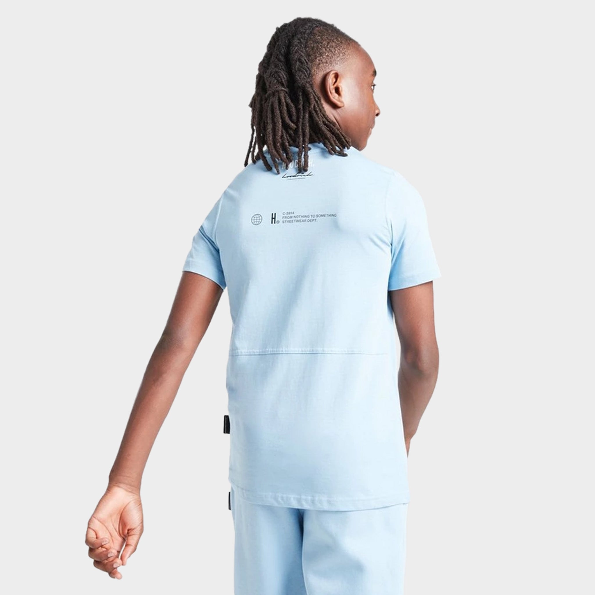 Hoodrich Junior Boys' Certify V2 T-Shirt - Clear Sky/White & Black | Comfortable Cotton Tee for Kids | Perfect for School, Playdates & Casual Outings