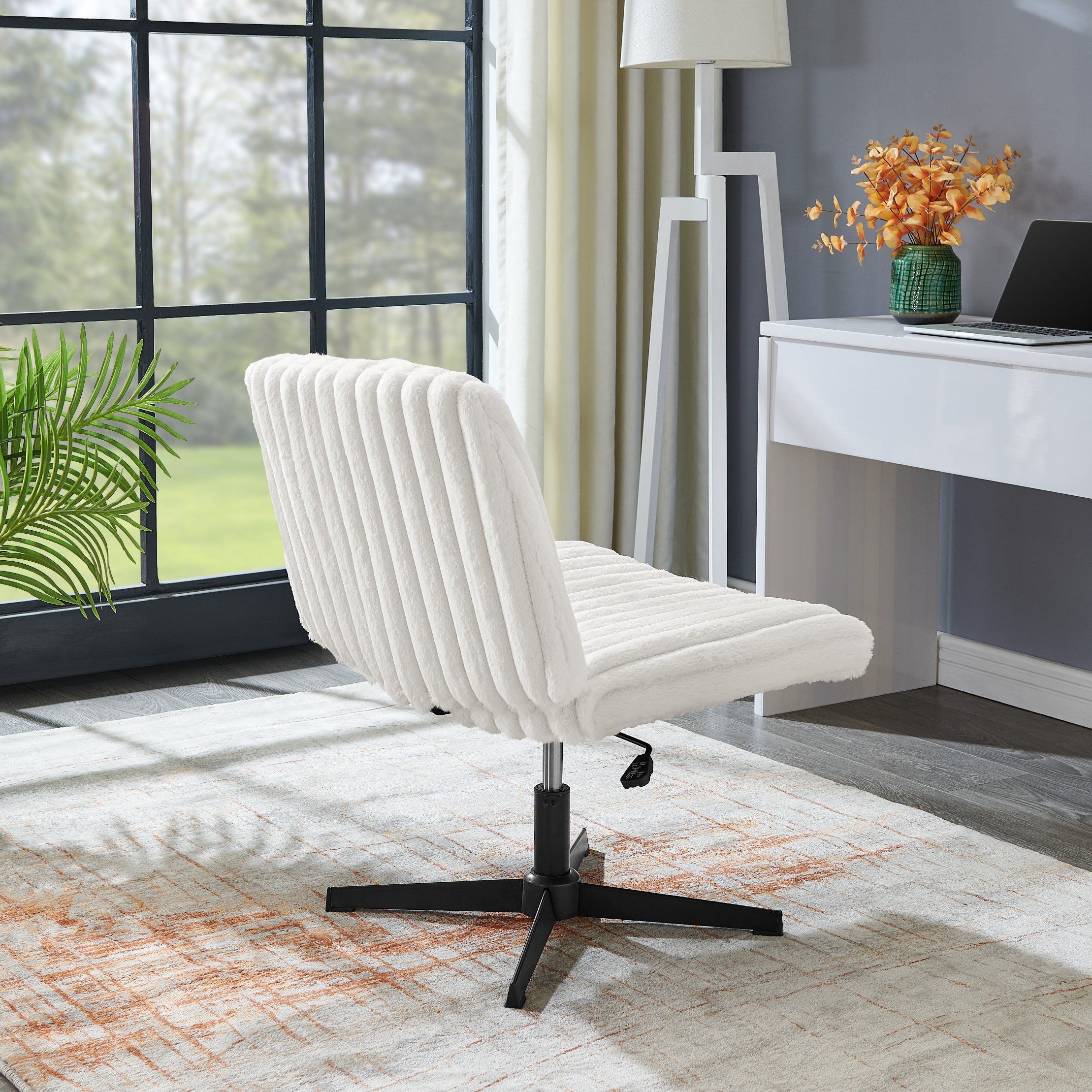 Roundhill Blynn Adjustable Swivel Criss Cross Chair - Wide Seat Ergonomic Office Chair with Lumbar Support, Vanity Makeup Chair for Home & Office Workspace, Study Desk, Dressing Table and Beauty Salon