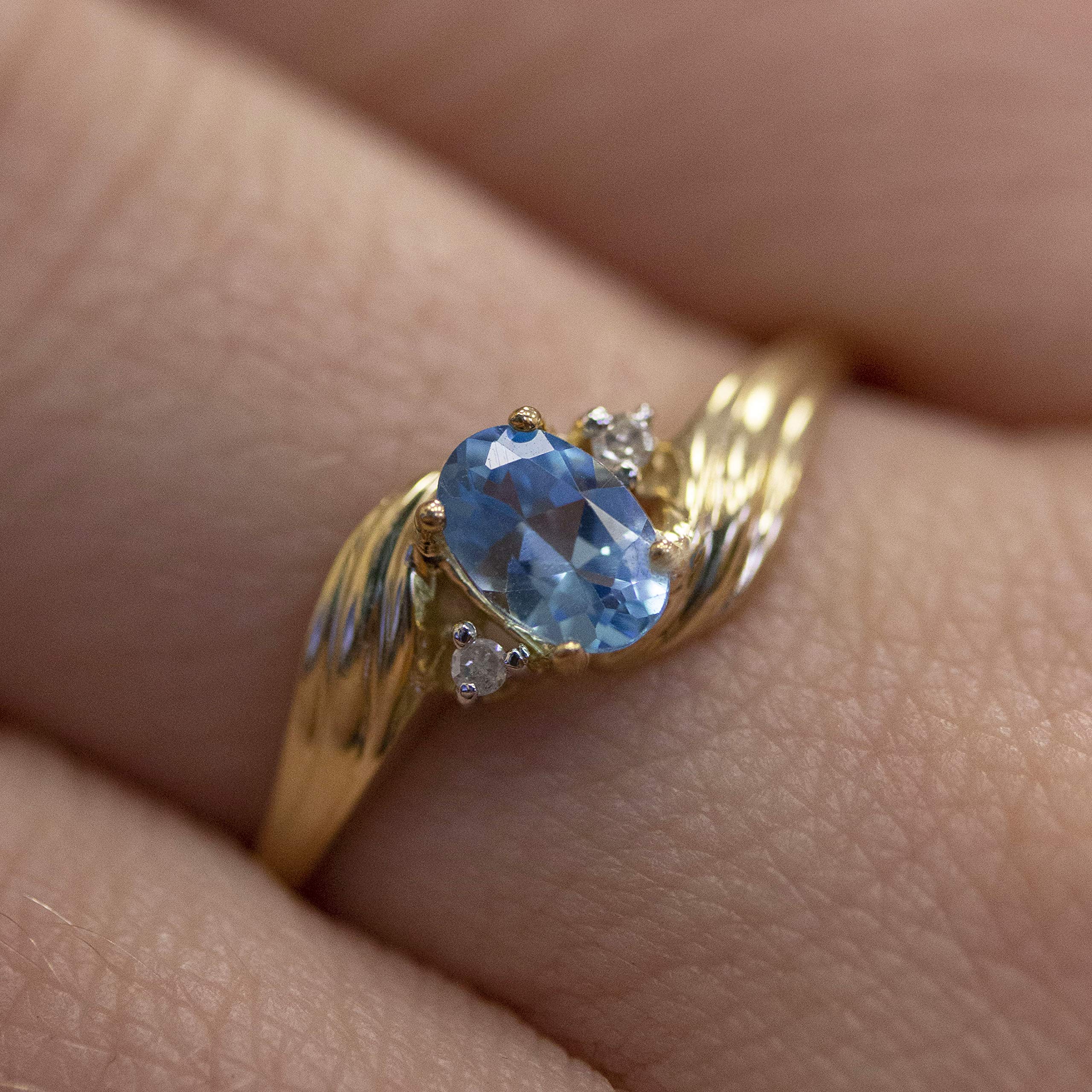 10K Yellow Gold Blue Topaz and Diamond Ring for Women - Elegant Jewelry Gift for Birthdays, Anniversaries, and Special Occasions