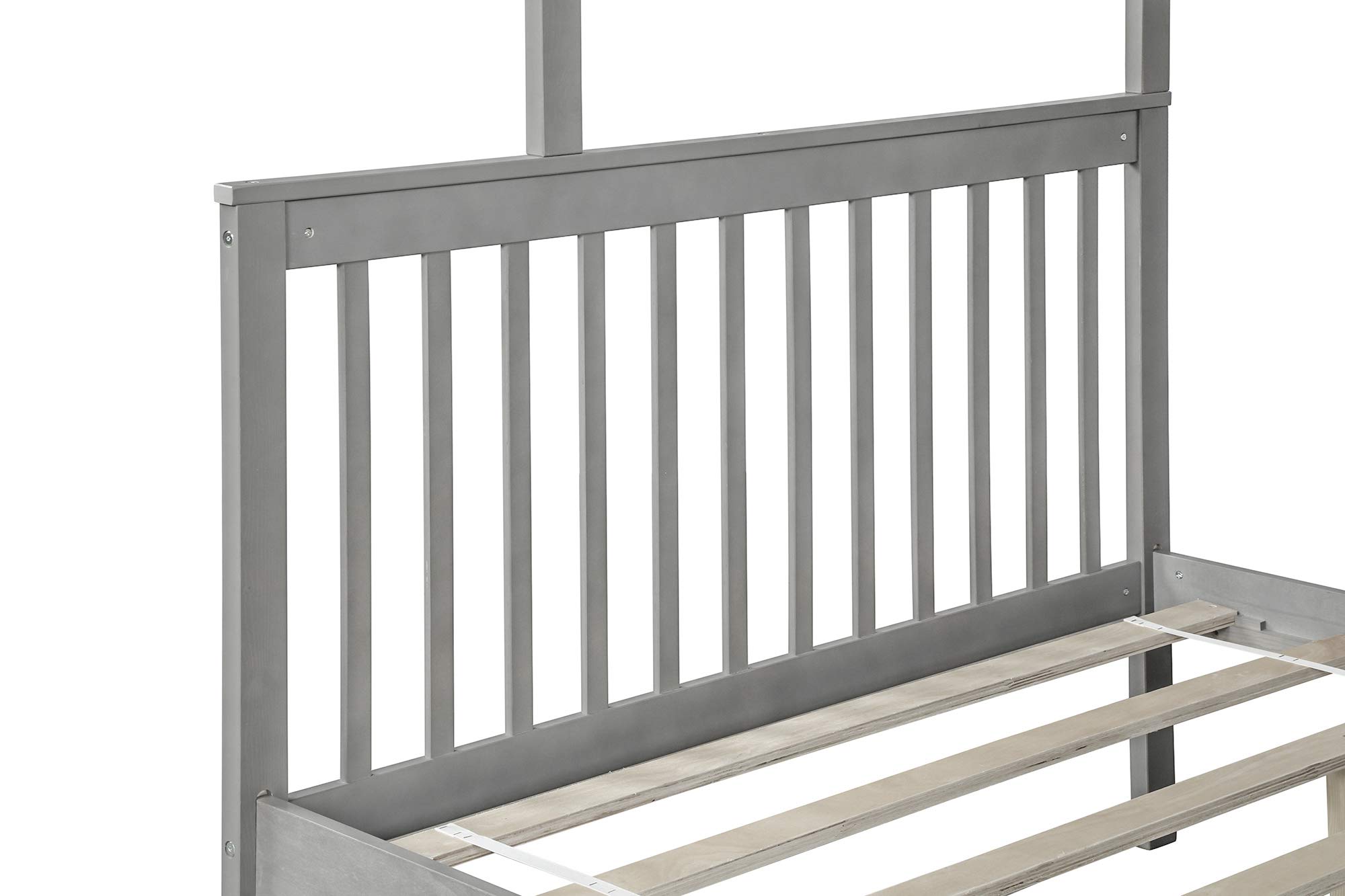 Twin Over Full Bunk Bed Frame for Kids - Solid Wood Bunk Beds with Storage, Safety Rail & Stair Loft in Grey | Space-Saving Kids Bedroom Furniture for Siblings or Sleepovers