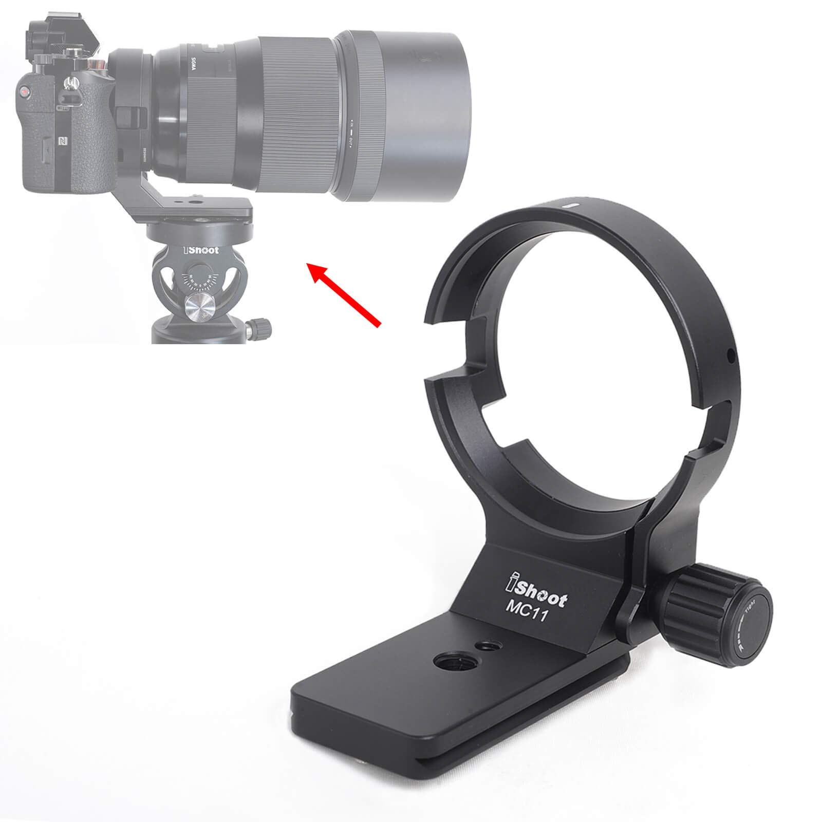 iShoot Tripod Mount Ring - All Metal Lens Collar Support Bracket for Sigma MC-11 Mount Converter (Canon EF-E Mount) | 61.5mm Lens Holder with Arca Swiss Quick Release Plate | Perfect for DSLR Photography, Videography & Travel Shooting