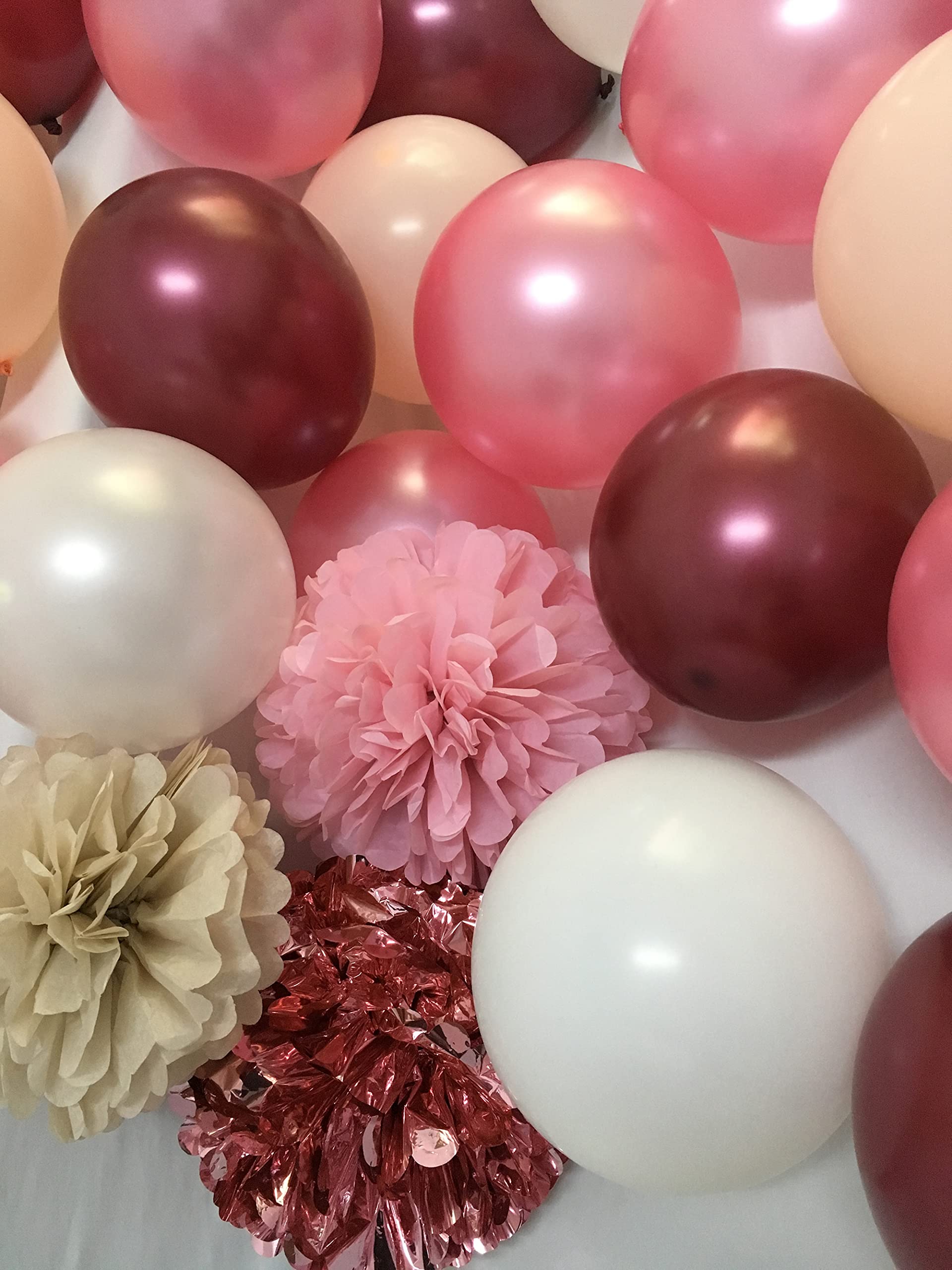 Elegant Pink Birthday Decorations for Women - Happy Birthday Party Balloons, Banner & Burgundy White Pink Pom Poms Set (Pink Silver Burgundy) - Perfect for Birthday Parties, Baby Showers & Bridal Showers