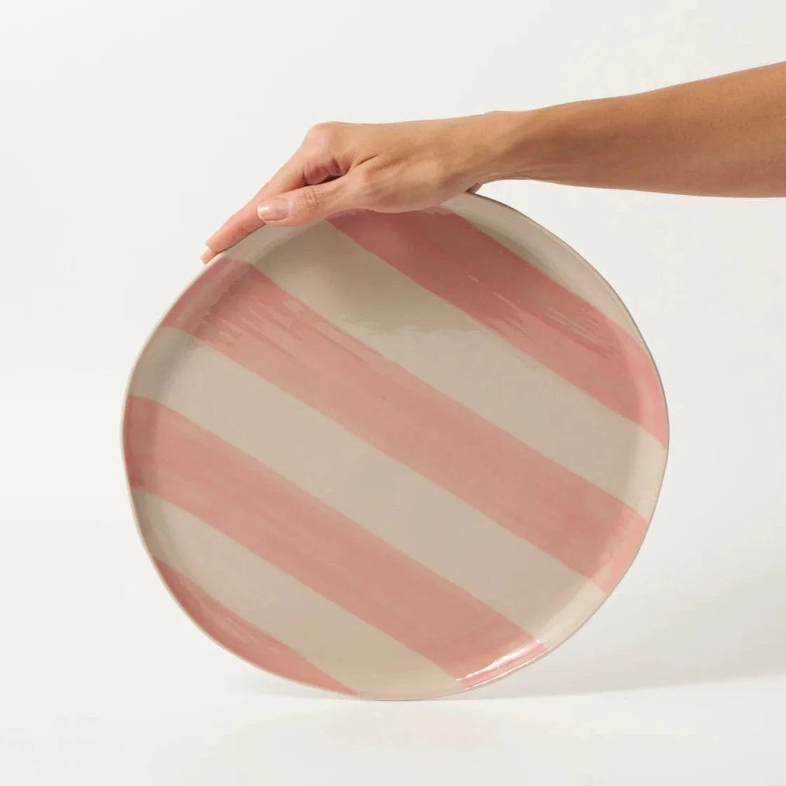 Cabana Stripe Pink Serving Platter - Elegant Party Dish for Outdoor Gatherings, Picnics, and Beach Entertaining