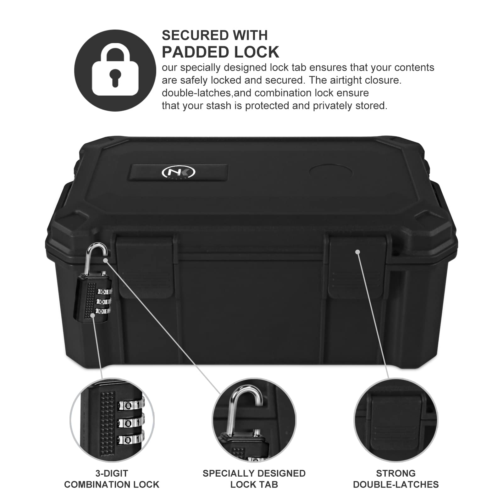 NKTOLEE Smell Proof Storage Box with Lock - ABS Plastic Odor Proof & Waterproof Container with Combination - Secure Storage for Cannabis, Cash, Jewelry & Valuables - Ideal for Travel, Home & Office Use
