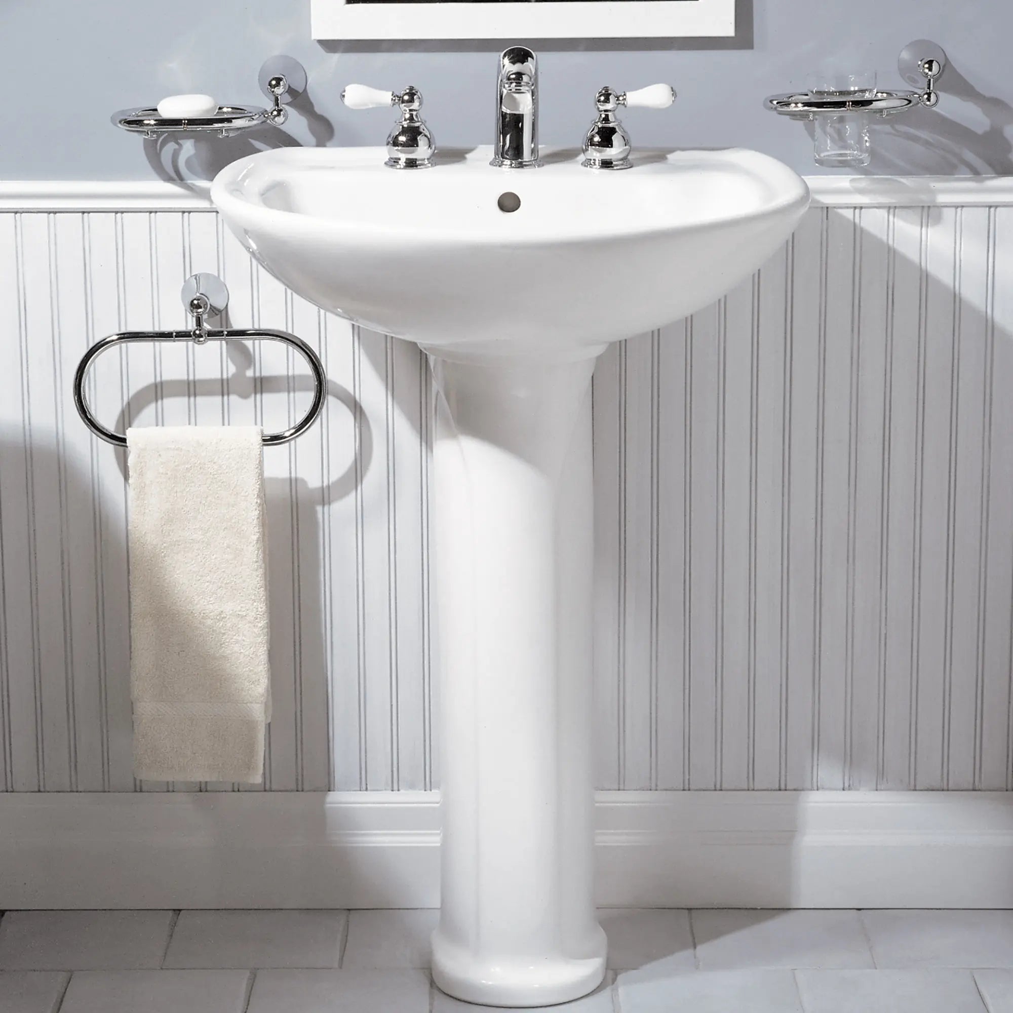 Cadet 8 Inch Widespread Pedestal Sink Top and Leg Combination - Modern Bathroom Vanity Set for Small Spaces, Perfect for Powder Rooms and Guest Bathrooms