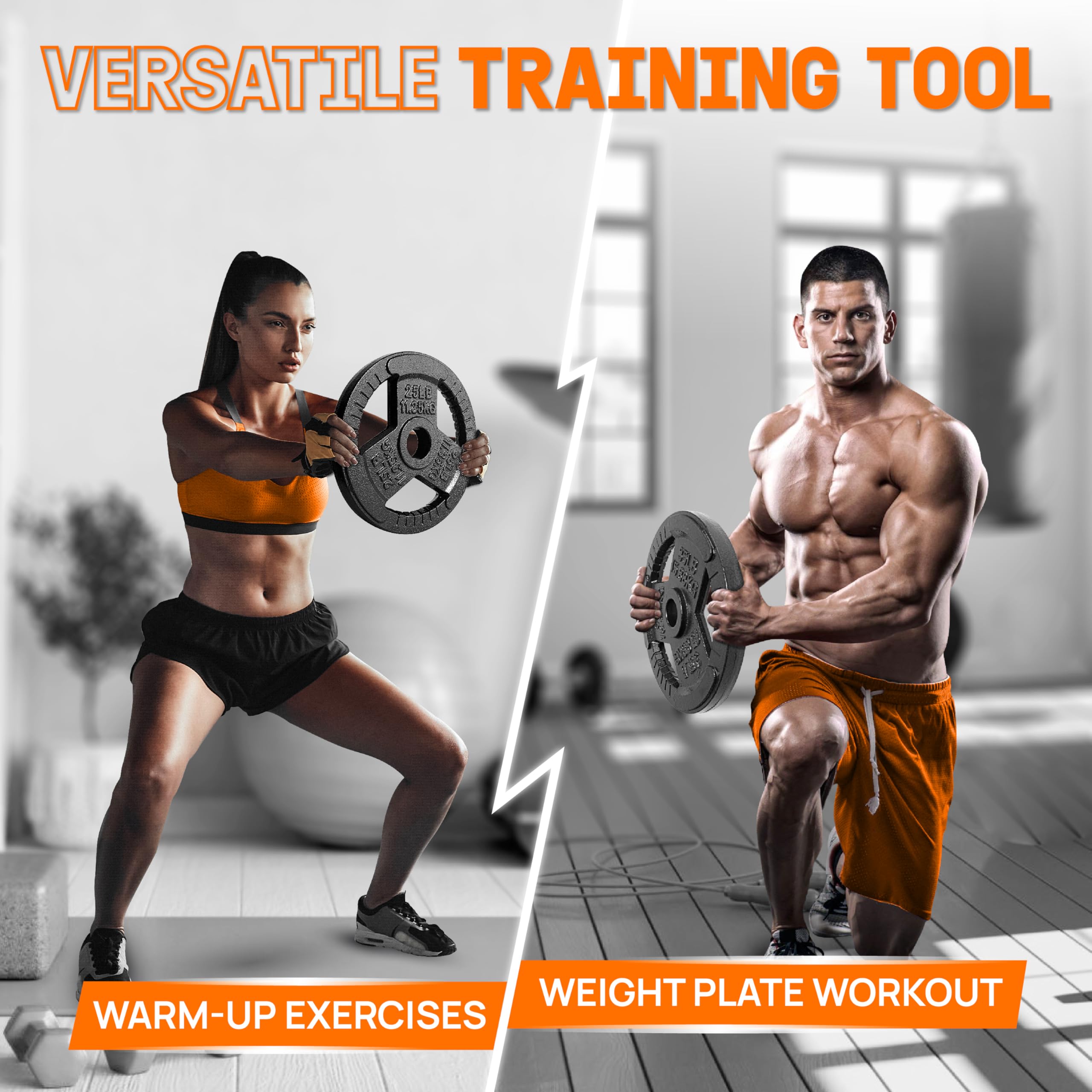 Yes4All Tri-Grip Olympic Weight Plates - 2-Inch Cast Iron Weight Plates for Strength Training & Weight Lifting - Durable Smooth Finish (Single, Pair, Set) - Perfect for Home Gym, CrossFit & Powerlifting Workouts