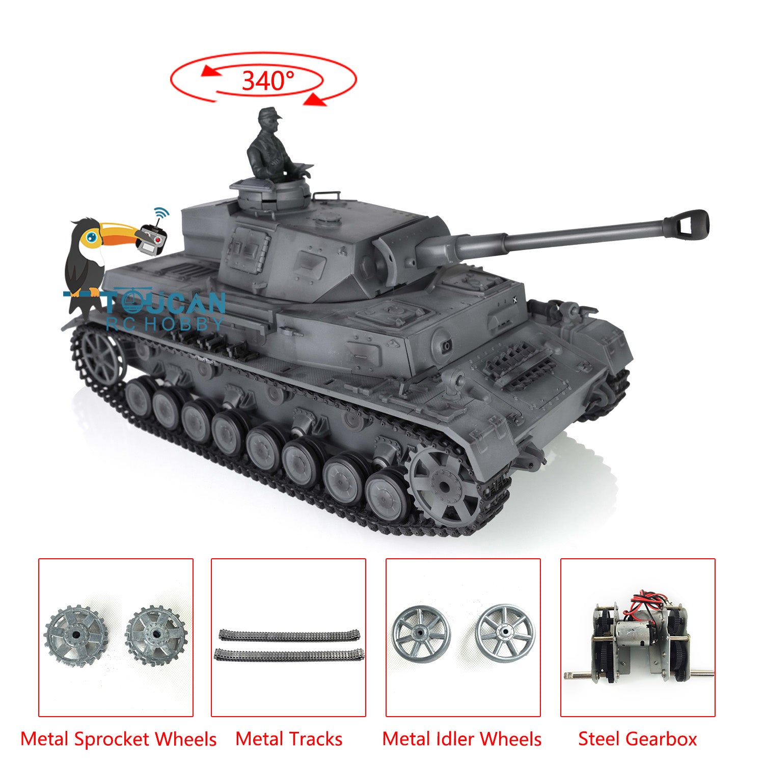 Henglong 1/16 Scale 7.0 Upgraded German Panzer IV F2 RTR RC Tank with Metal Tracks, Idler Sprocket Wheels, Smoking Gearbox & Sound Effects - 3859 Model for Military Enthusiasts & RC Tank Battles