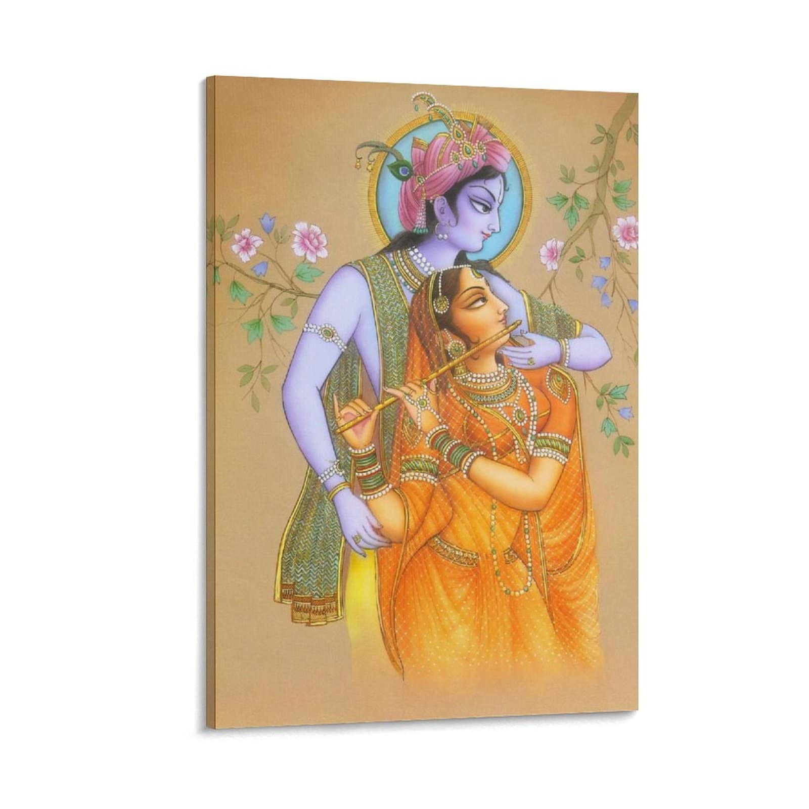 Krishna Teaching Radha to Play Flute - Indian Wall Art Poster 8x12 inches (20x30cm) - Perfect for Living Room, Bedroom & Yoga Studio Decor