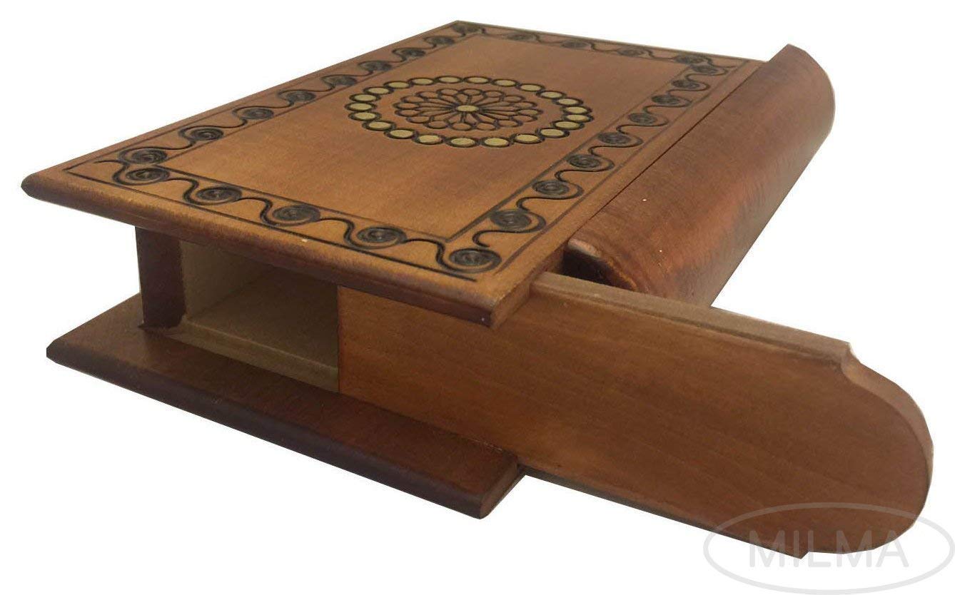 Handmade Polish Wooden Puzzle Box - Book Style Secret Trick Jewelry Box for Rings, Necklaces & Gifts | Unique Home Decor & Magic Trick Accessory