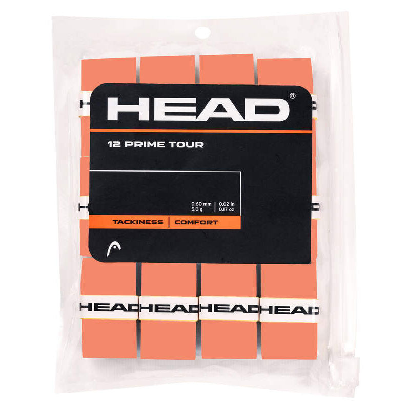 Head Prime Tour Overgrip 12 Pack (Sienna) - Premium Tennis Grip Tape for Enhanced Control & Comfort - Perfect for Tennis, Badminton & Racquetball Players