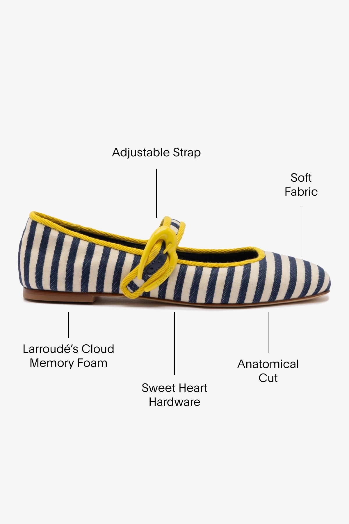 Verona Navy & Natural Striped Ballet Flats with Lemonade Trimming - Comfortable Women's Shoes for Work, Casual & Everyday Wear