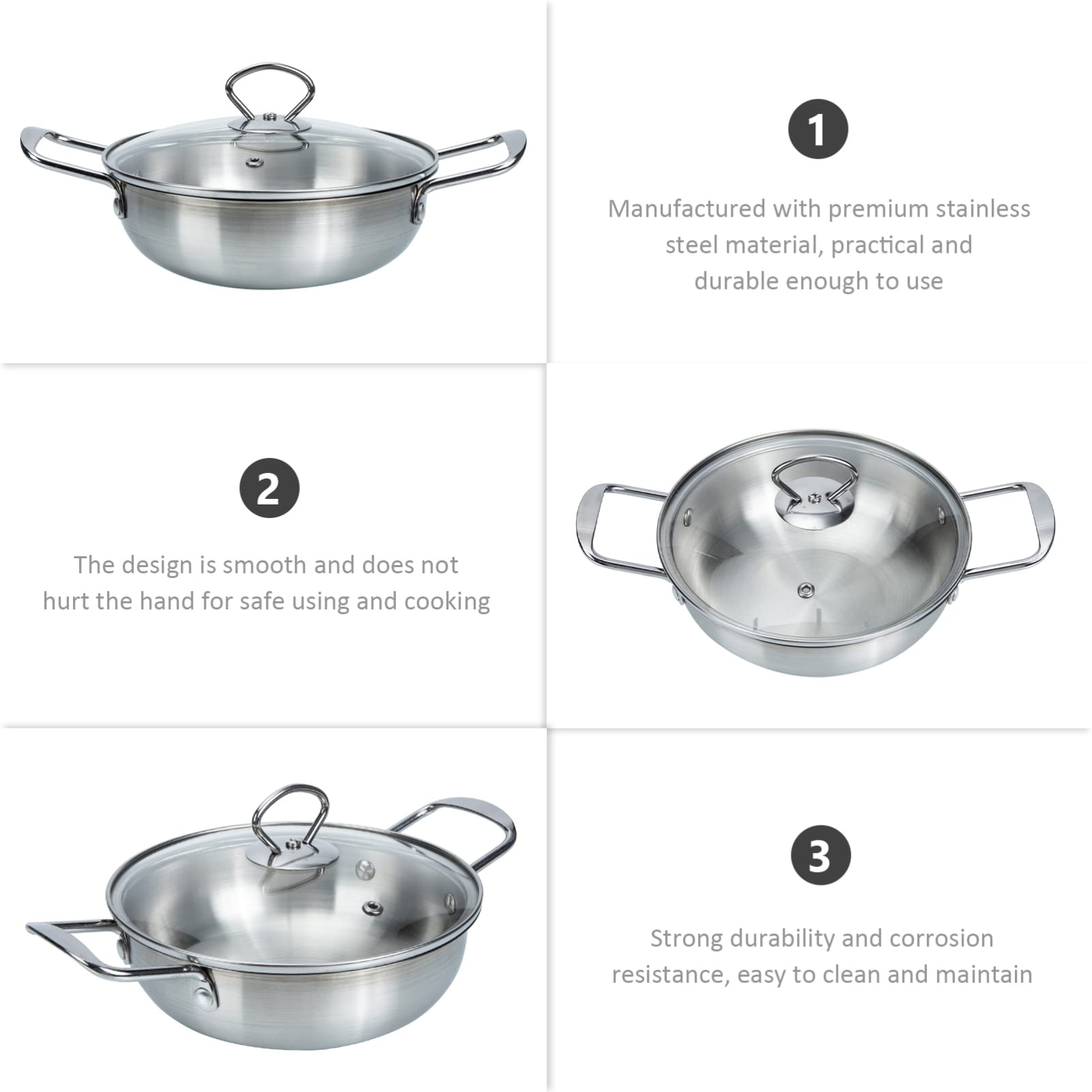 ERINGOGO Mini Ramen Soup Pot with Stainless Steel Lid - Double Handle Cooking Pan for Home & Restaurant Use | Perfect for Ramen, Pho, Hot Pot & Everyday Cooking