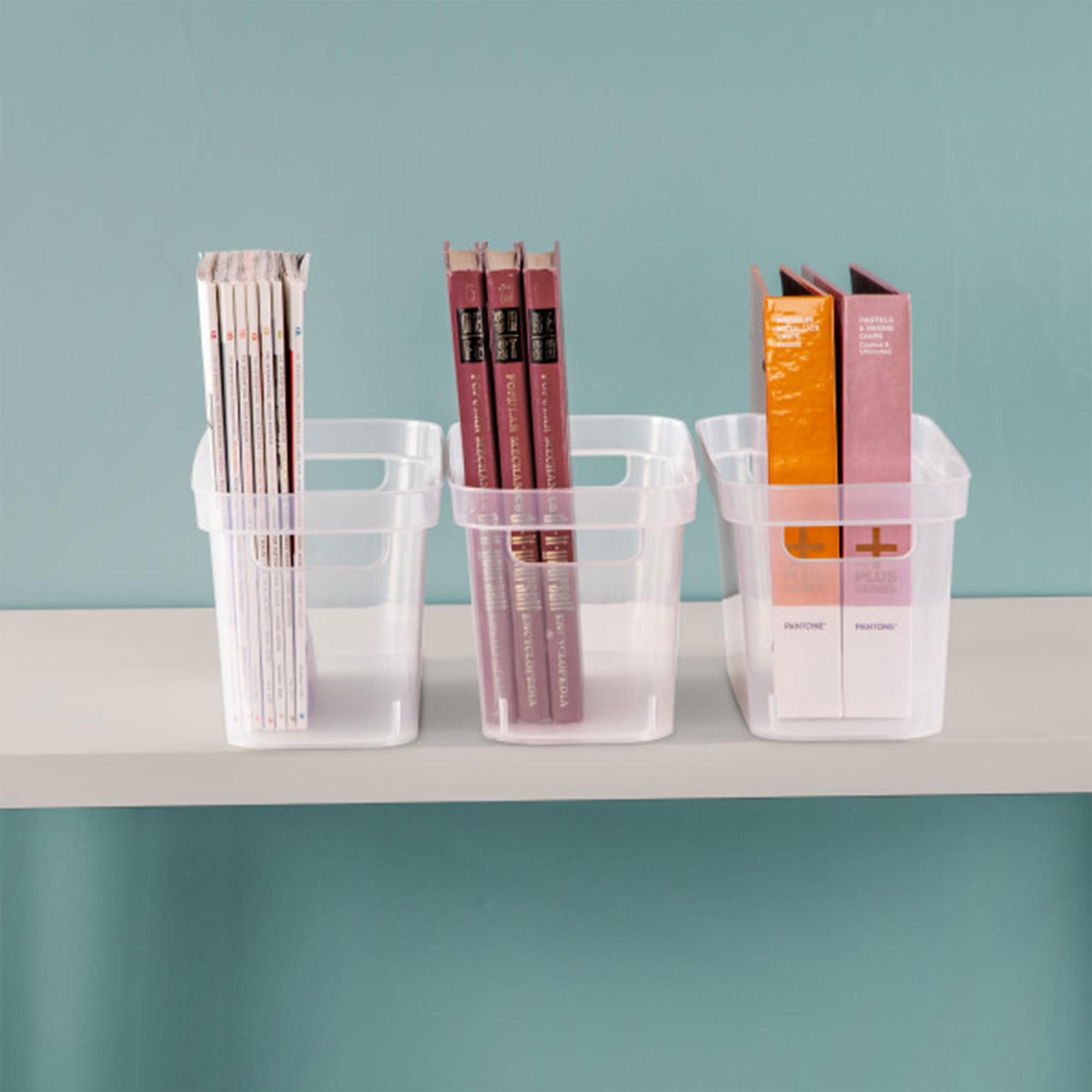 Sterilite 6.25x6.25x15 Inch Clear Plastic Storage Bins with Comfort Handles - 24 Pack for Home, Office & Closet Organization - Perfect for Toys, Crafts, Pantry & Bathroom Storage