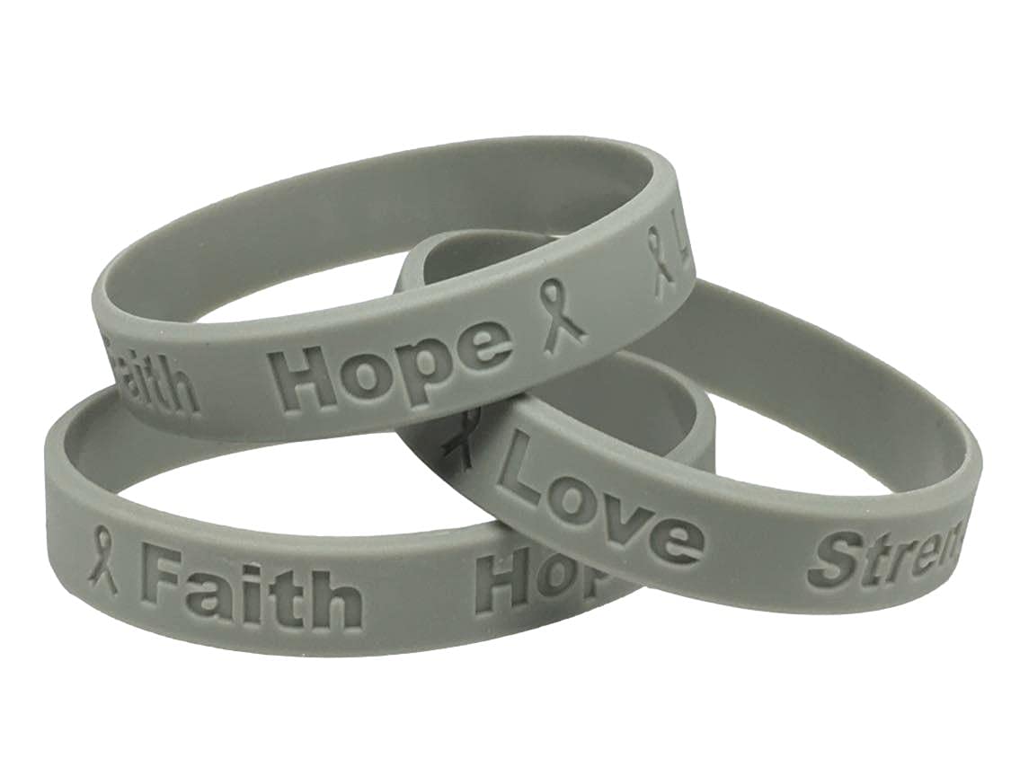 25 Pack Gray Brain Cancer Awareness Bracelets - Hypoallergenic Medical Grade Silicone - Latex & Toxin Free - Support Brain Tumor Patients - Perfect for Fundraisers, Awareness Events & Daily Wear