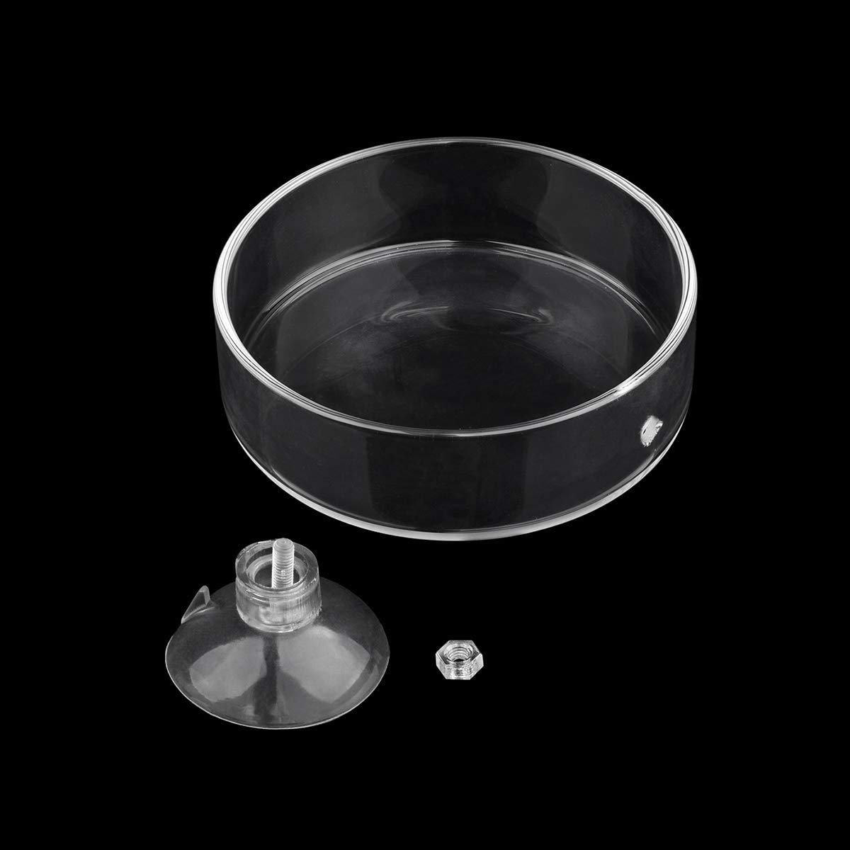 Premium Clear Glass Aquarium Feeding Dish with Suction Cup - 60mm Round Fish Tank Food Tray for Shrimp & Fish - Prevents Food Spreading & Maintains Clean Water - Perfect for Freshwater & Saltwater Tanks