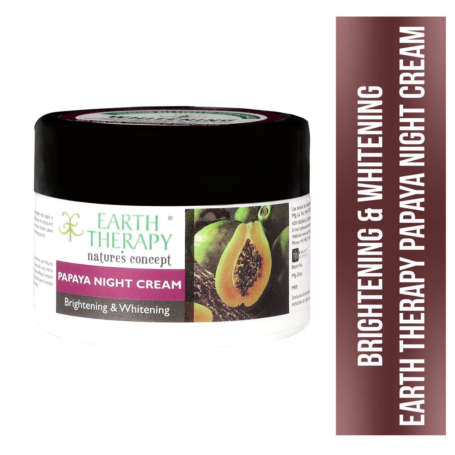 EARTH THERAPY Brightening & Whitening Papaya Night Cream with Argan & Olive Oil - Reduces Fine Lines, Wrinkles, Dark Spots & Pigmentation for Glowing Skin - 50g | Anti-Aging Night Moisturizer for Radiant Complexion | Perfect for Dry & Dull Skin Care Routine