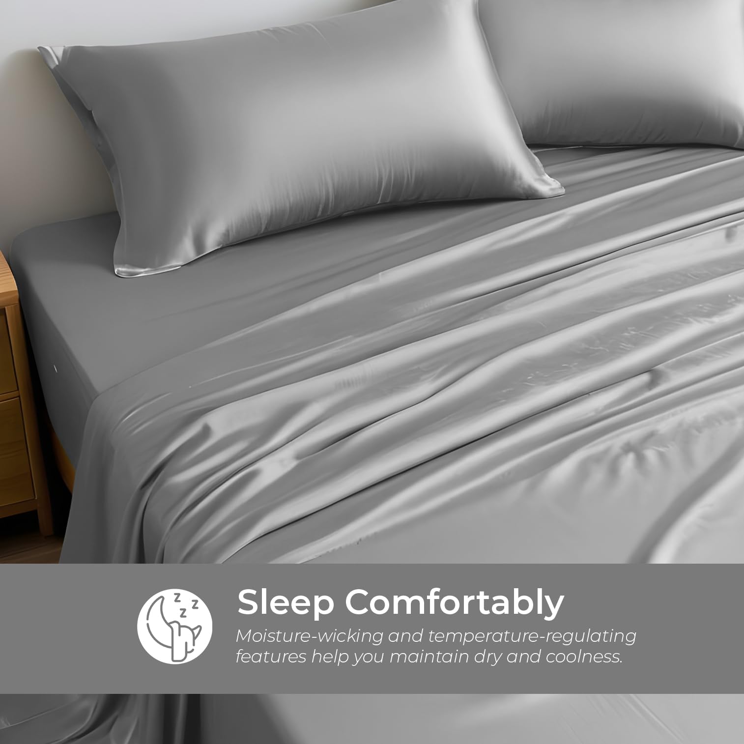 Premium Cooling California King Flat Sheet - 100% Bamboo Rayon Bed Sheet, Ultra Soft & Breathable, Light Grey (Cal King) | Perfect for Hot Sleepers & Luxury Bedroom Decor