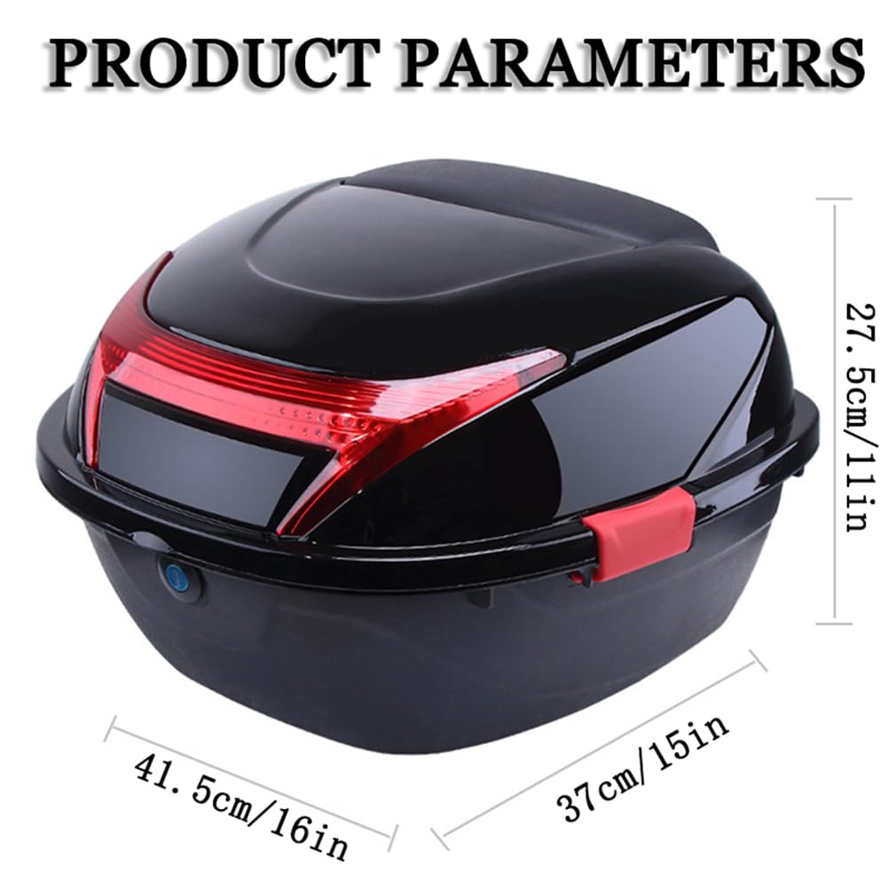 28L Waterproof Universal Scooter Top Case - Lockable Hard Tail Trunk with Backrest & Plate for Scooters, Quads, Motorbikes (Silver, 41.5x37x27.5cm) - Perfect for Commuting, Storage & Helmet Security