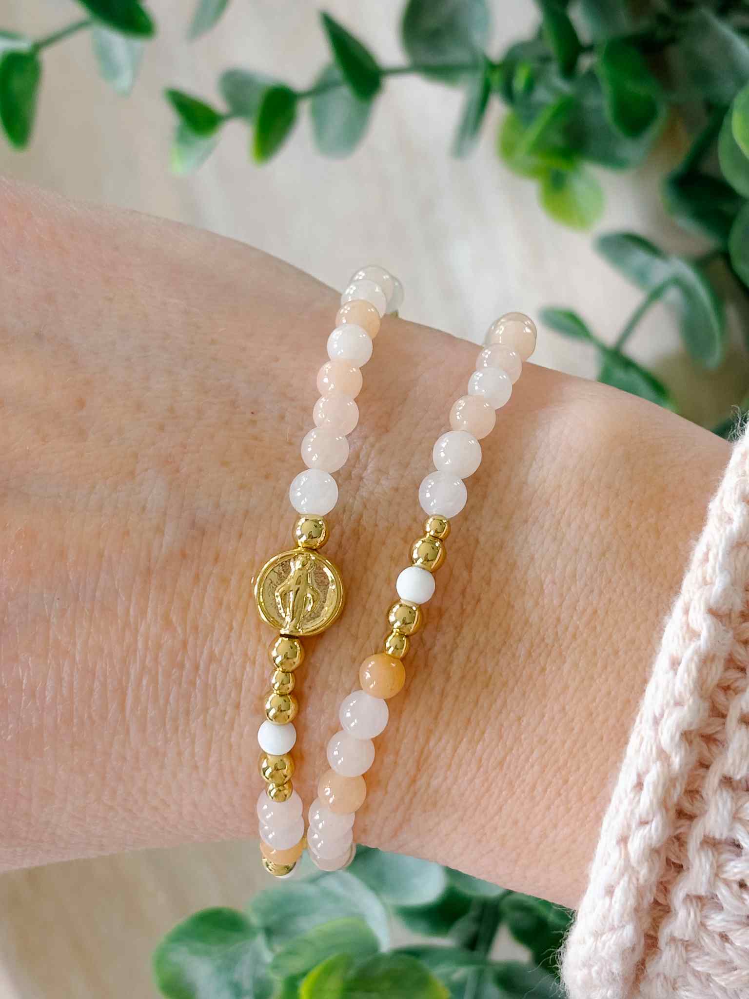 Elegant Peach Wrap Rosary Bracelet for Women - Stylish Religious Jewelry for Prayer, Daily Wear & Gifting