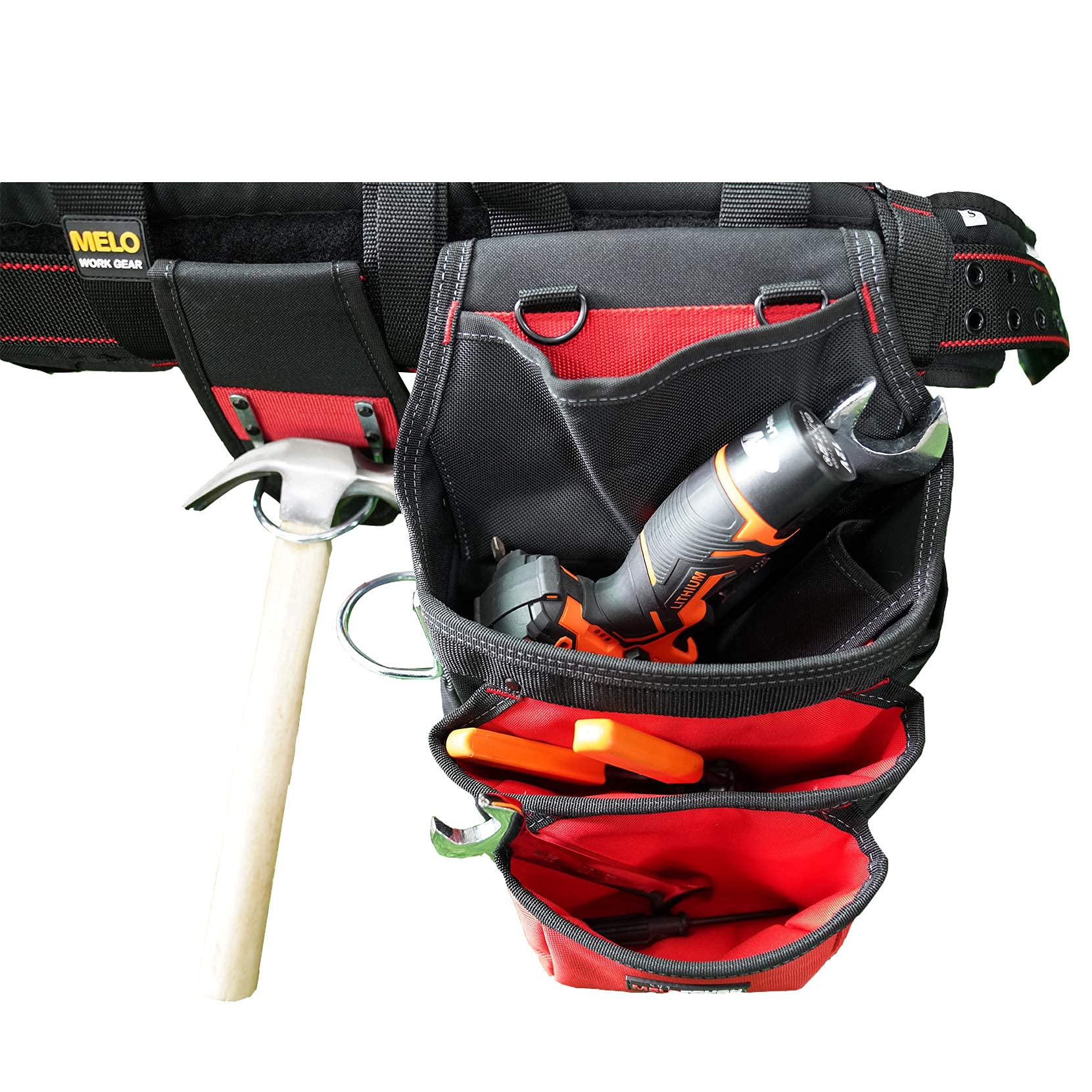 MELOTOUGH Pro Framer Combo System - Heavy Duty Magnetic Tool Pouch with Adjustable Carpenter Tool Belt & Multi-Function Suspenders (Red) | Perfect for Construction, Carpentry & DIY Projects
