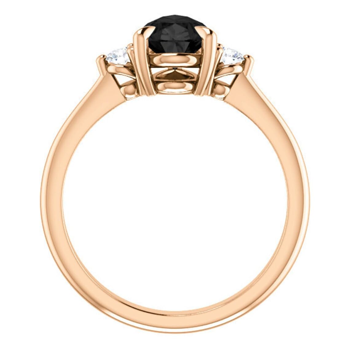 Three Stone Black Onyx 1 CT Pear Ring 14k Rose Gold - Minimalist Pear Shape Black Diamond Ring - Dainty Tear Drop Black Diamond Engagement Ring (Size 6.5) | Elegant Wedding Band, Anniversary Gift, Valentine's Day Jewelry