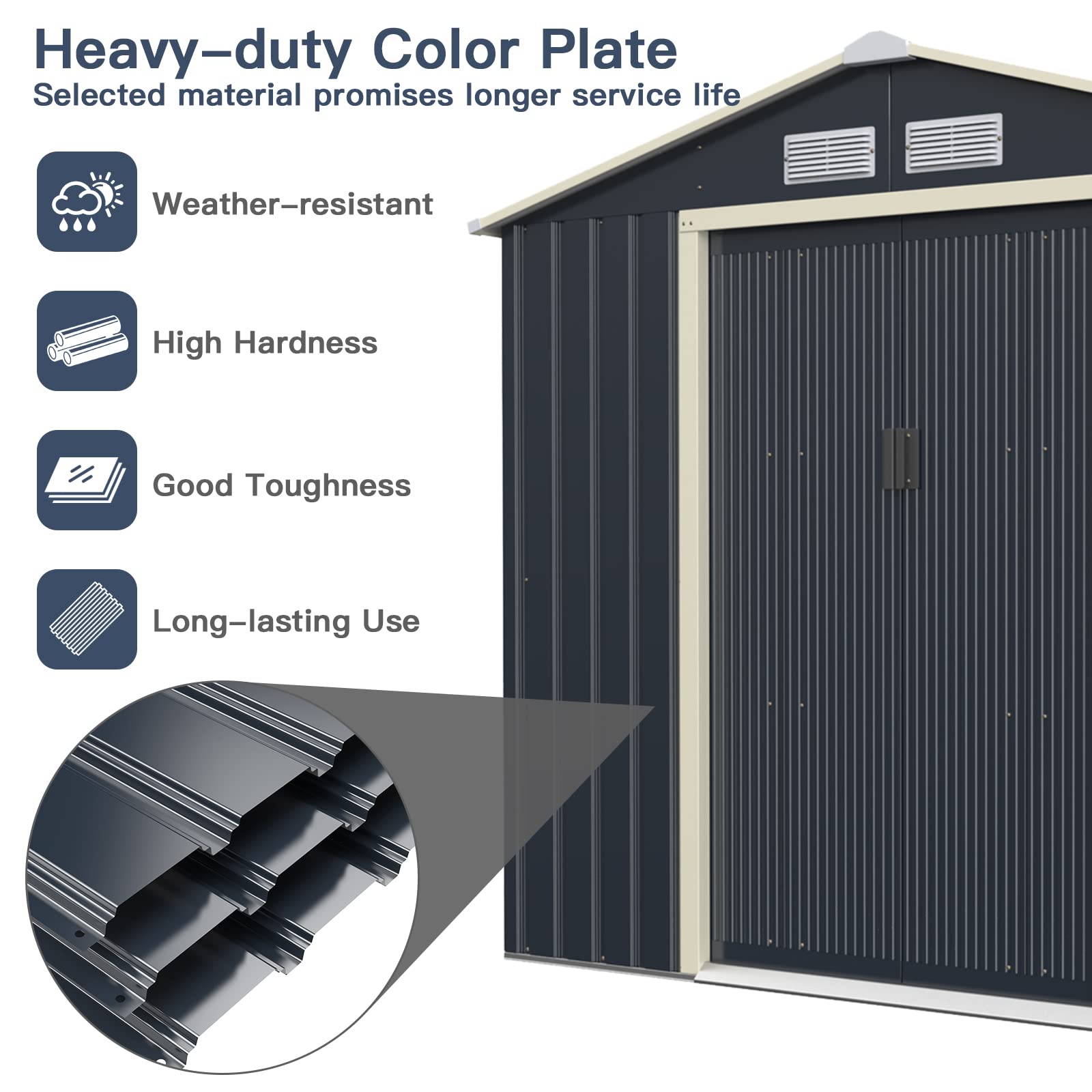 Giantex 7x4 FT Outdoor Storage Shed with Double Sliding Doors - Galvanized Metal Garden Storage Room with Front & Back Ventilation - Weatherproof Tool Shed for Backyard, Patio, Lawn & Garage Organization (Perfect for Storing Lawn Mowers, Gardening Tools & Seasonal Items)