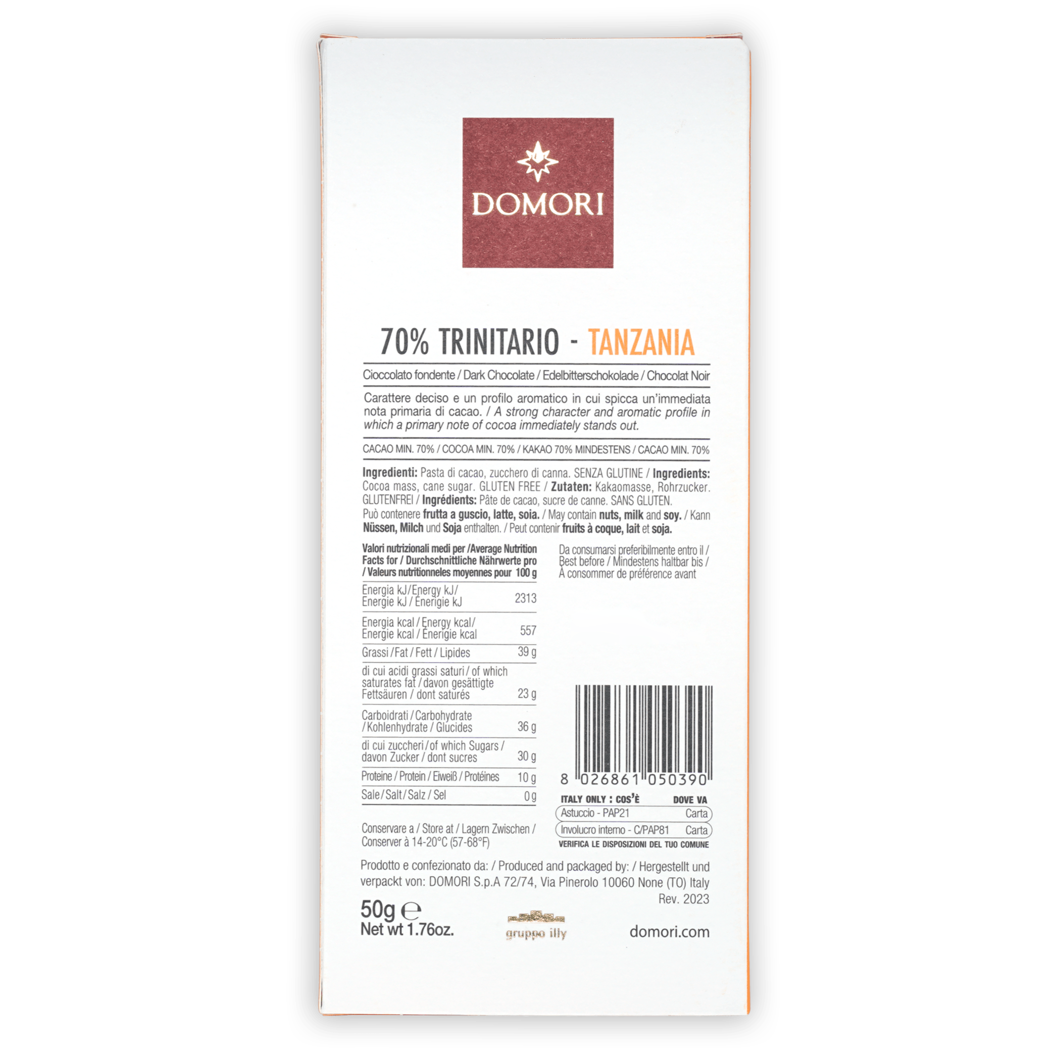 Domori Premium Trinitario Tanzania 70% Dark Chocolate Bar - Rich Cocoa Flavor for Baking, Gifting & Gourmet Desserts