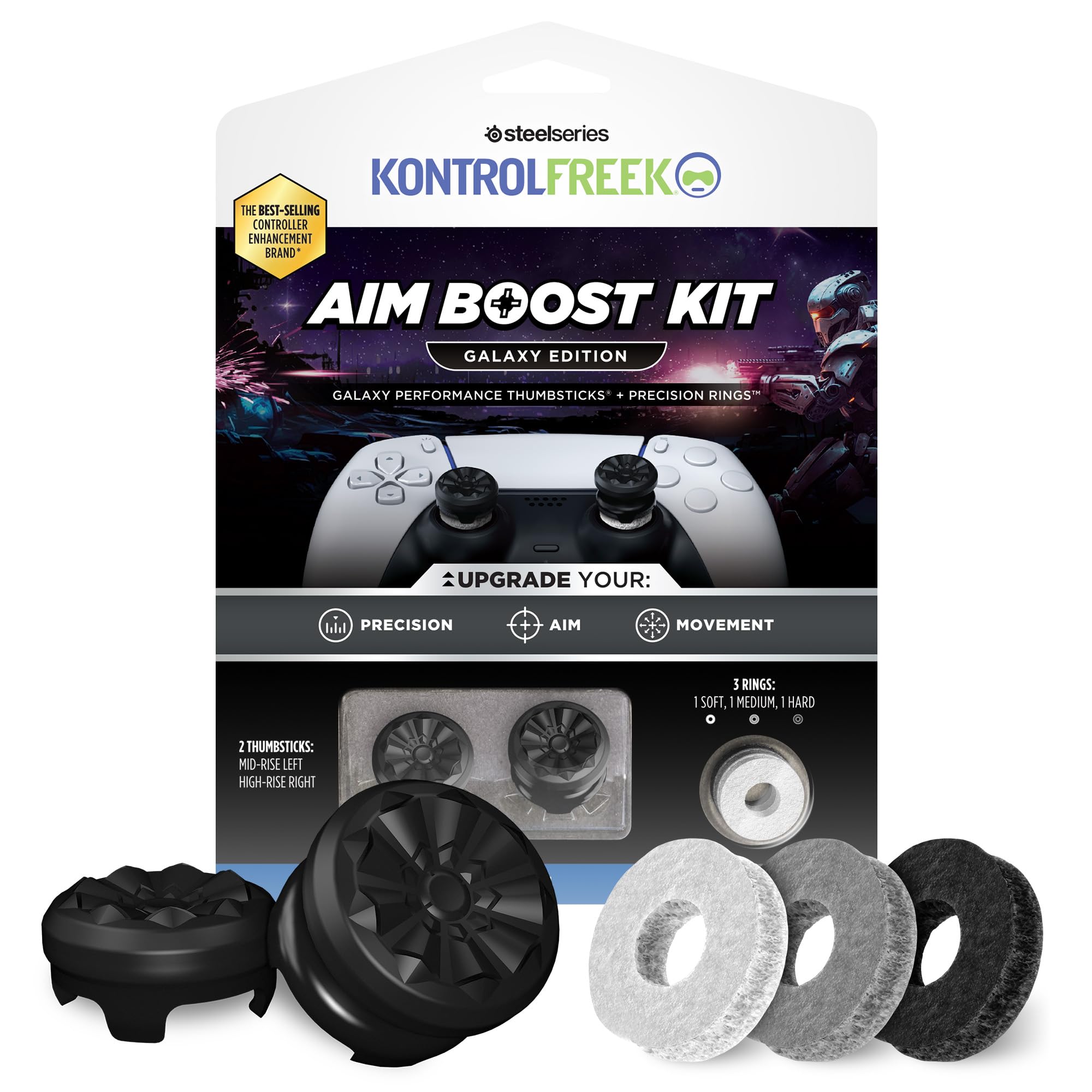 KontrolFreek Aim Boost Kit for PS5 & PS4 Controller - Performance Thumbsticks & Precision Rings - Black Galaxy Edition | Enhance Gaming Accuracy for FPS, Battle Royale & Competitive Play